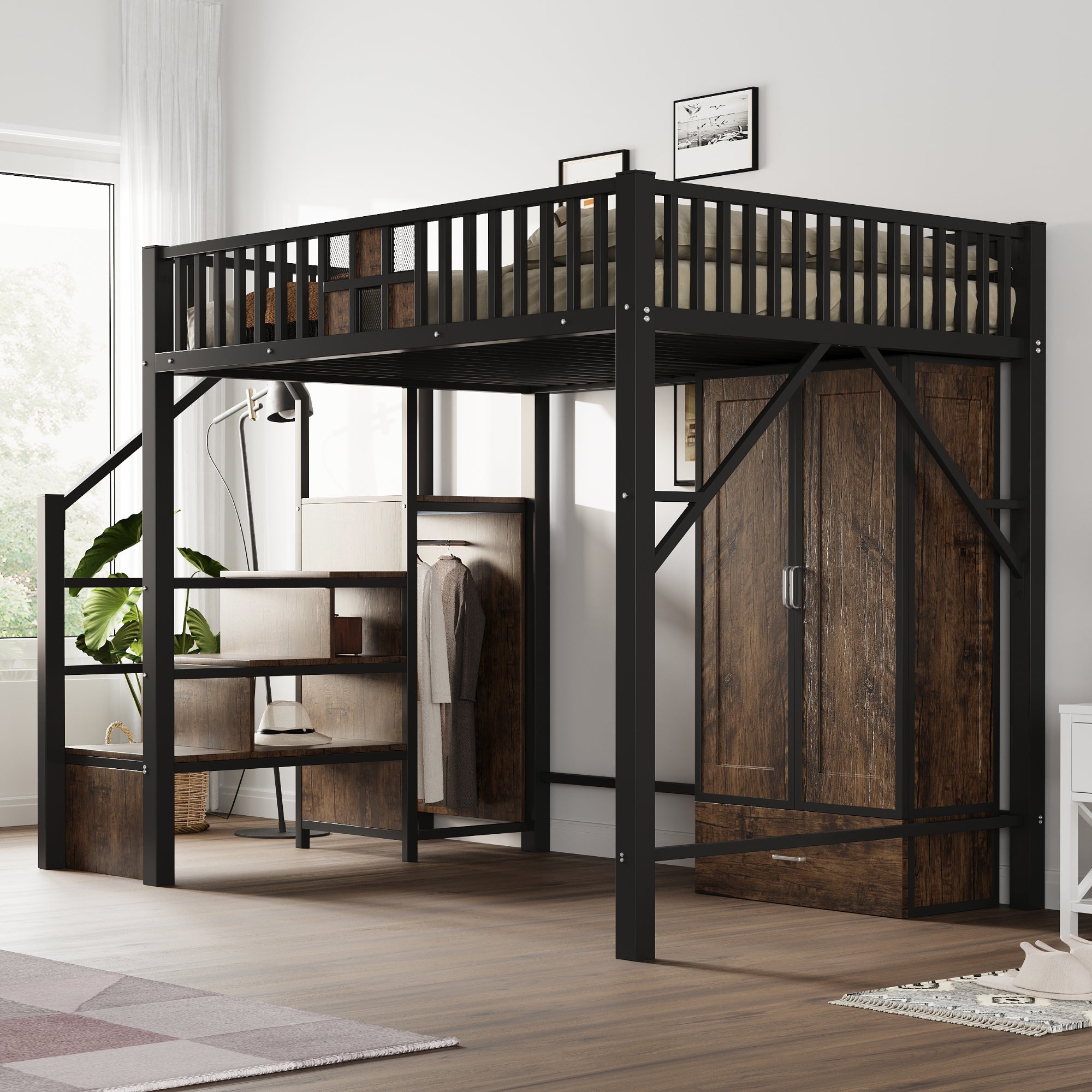 Logidon hoogslaper metaal 140x200 cm met railing design zwart