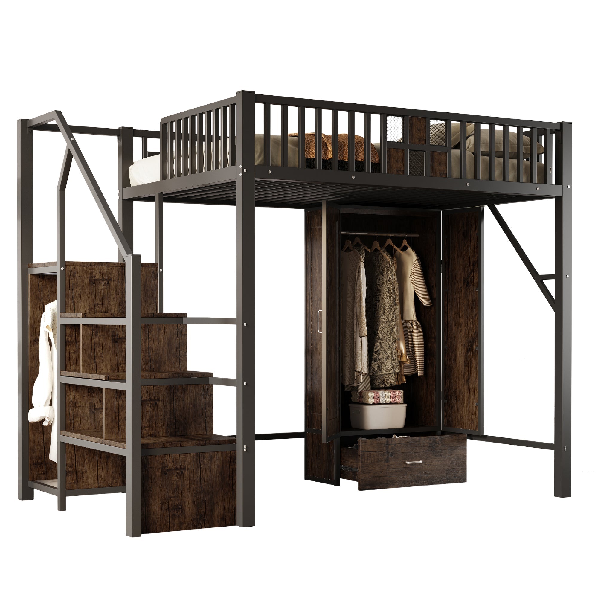 Logidon hoogslaper metaal 140x200 cm met railing design zwart