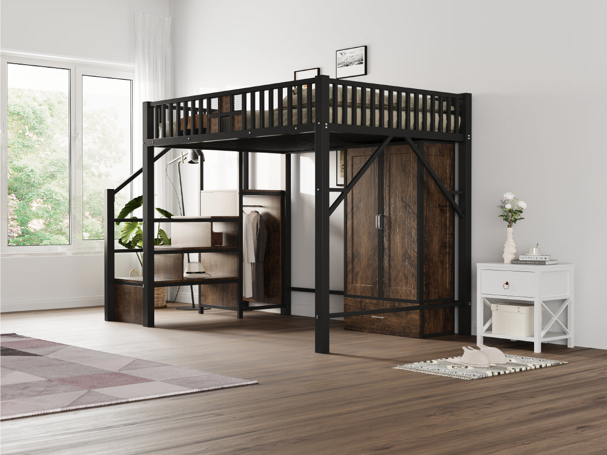Logidon hoogslaper metaal 140x200 cm met railing design zwart