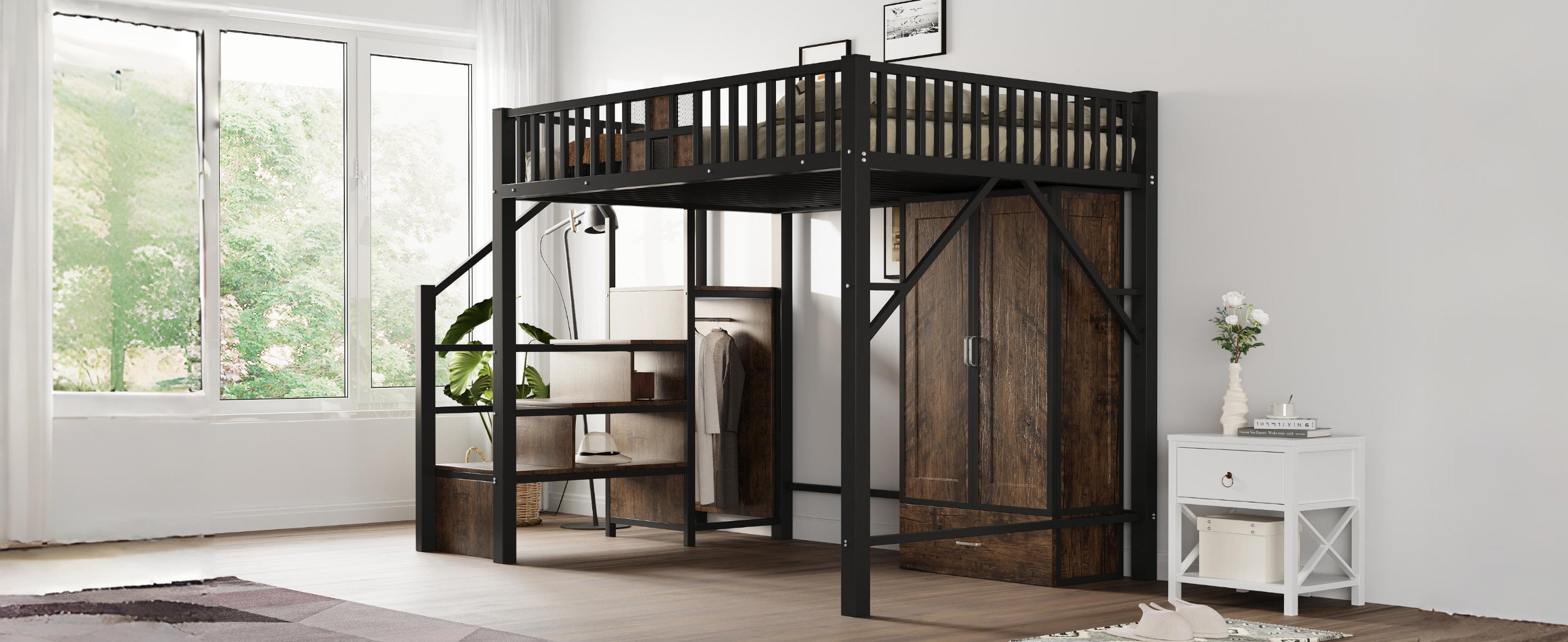 Logidon hoogslaper metaal 140x200 cm met railing design zwart