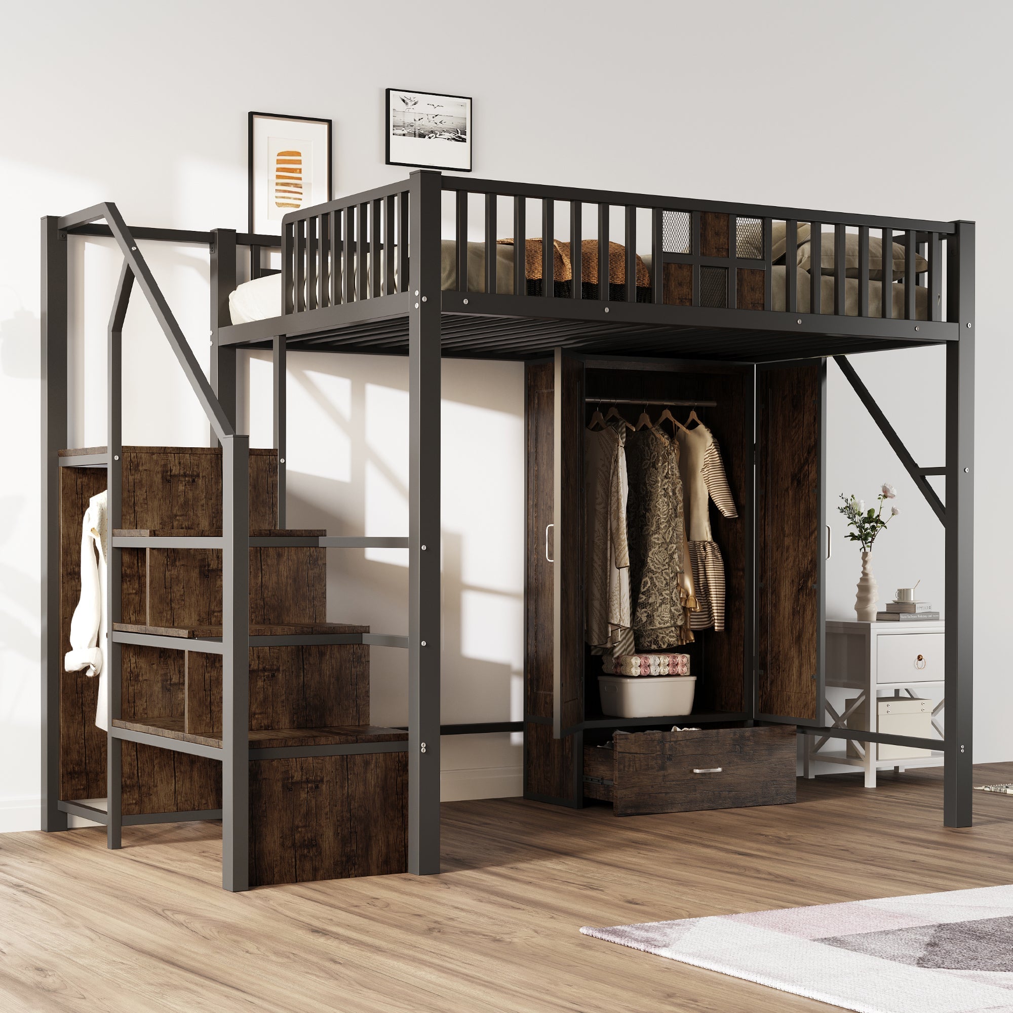 Logidon hoogslaper metaal 140x200 cm met railing design zwart