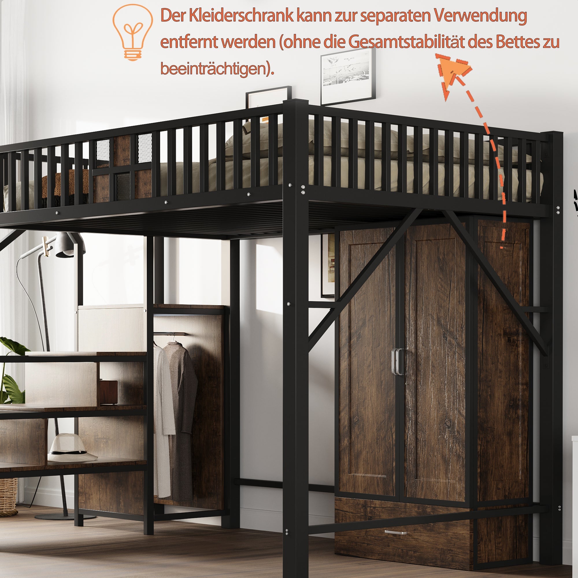 Logidon hoogslaper metaal 140x200 cm met railing design zwart