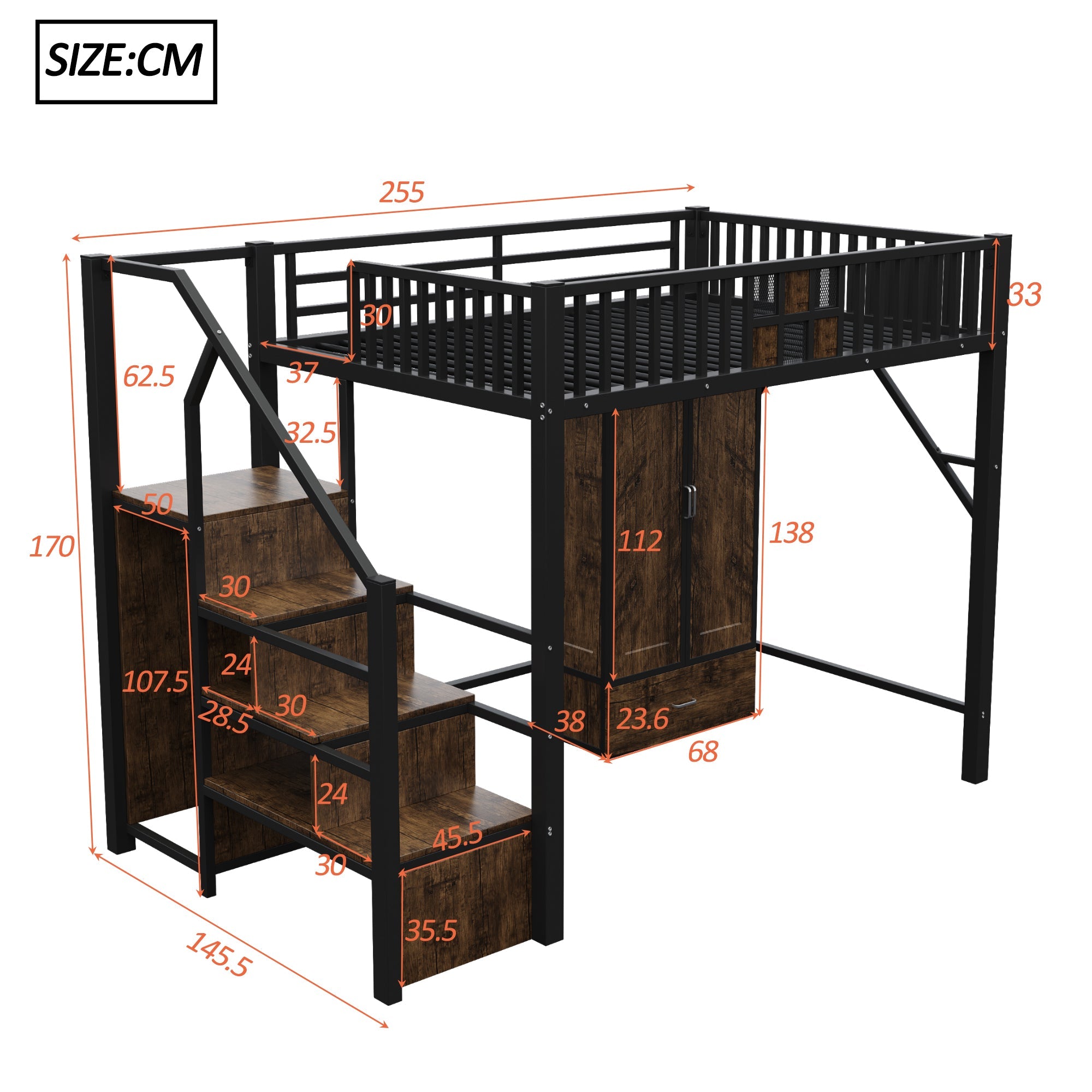 Logidon hoogslaper metaal 140x200 cm met railing design zwart