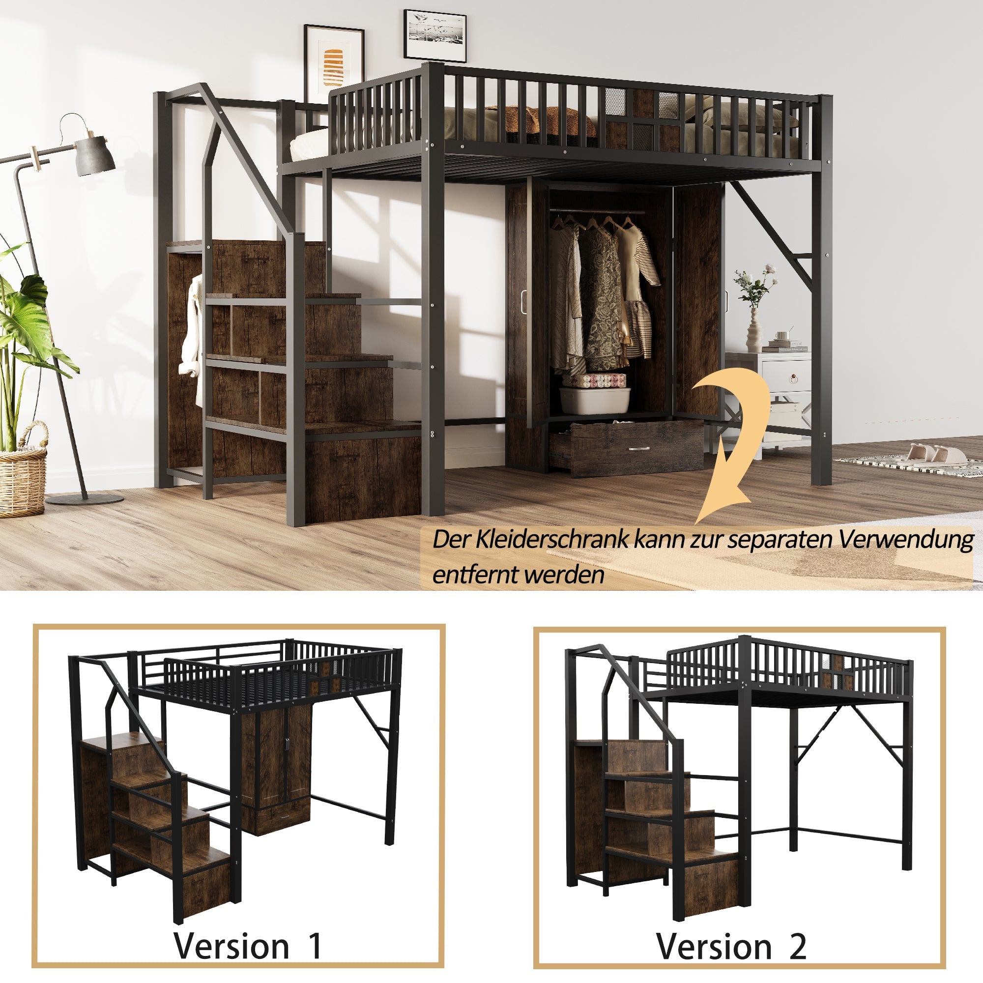Logidon hoogslaper metaal 140x200 cm met railing design zwart