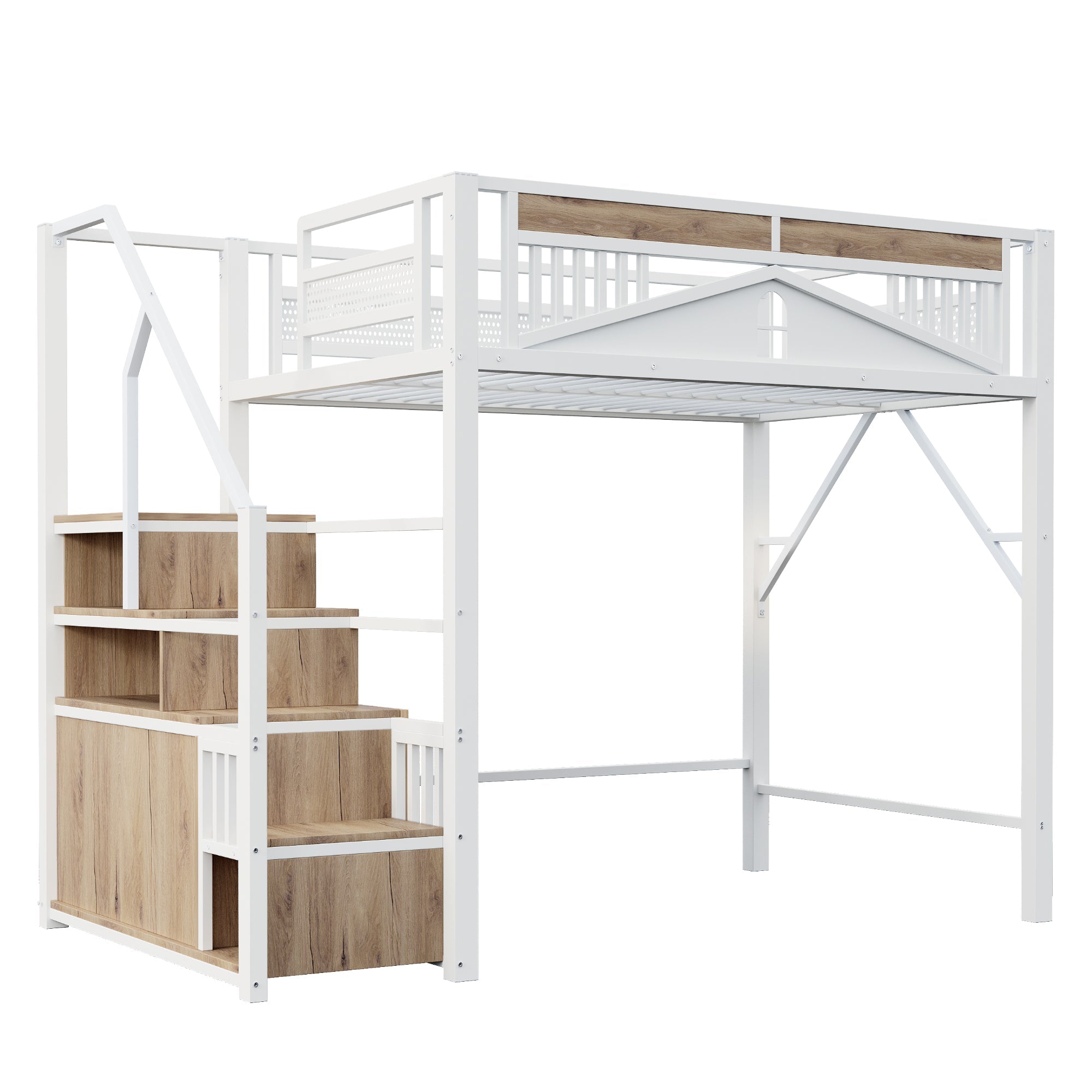 Logidon metalen hoogslaper 140x200 cm witte veiligheidsbehuizing met raam