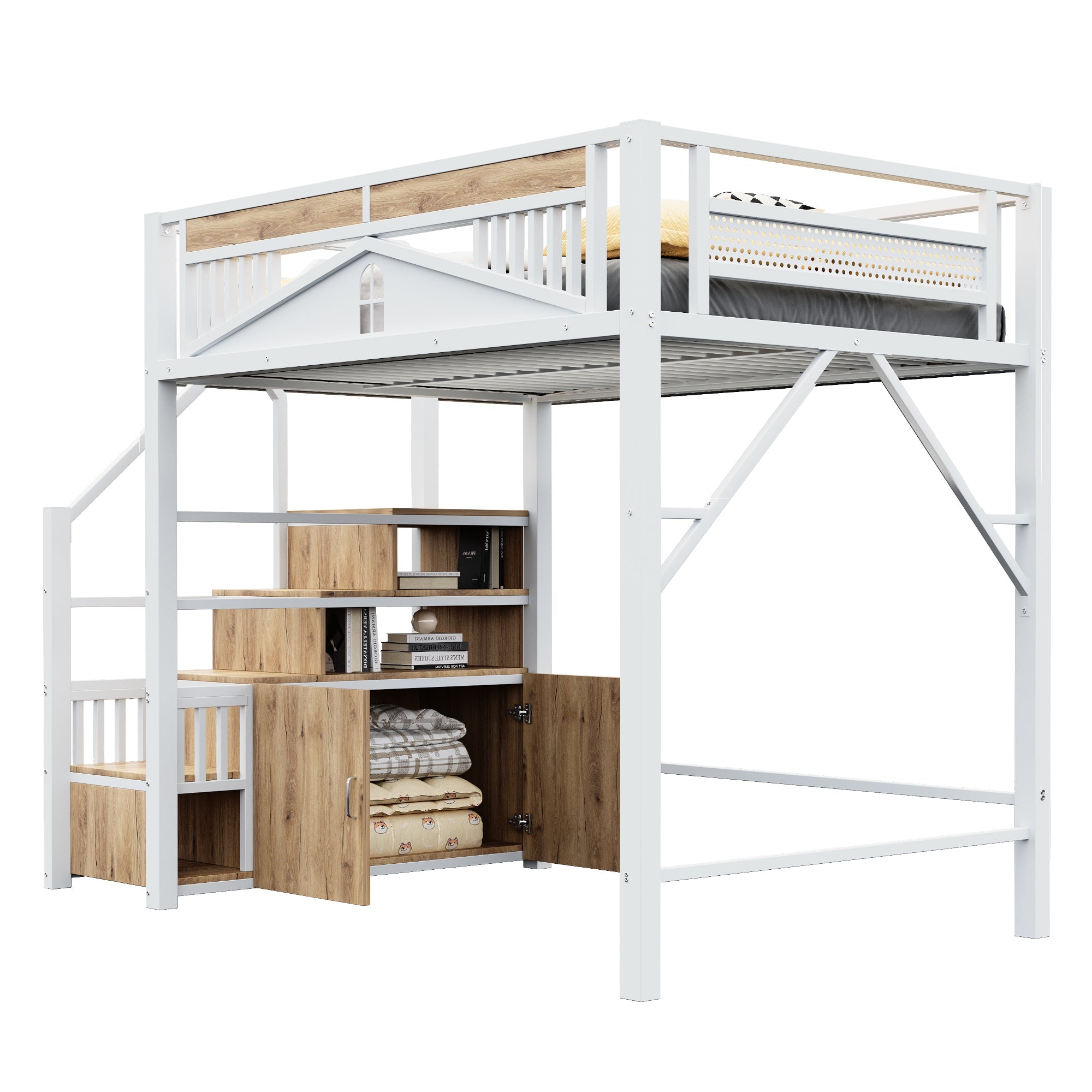 Logidon metalen hoogslaper 140x200 cm witte veiligheidsbehuizing met raam
