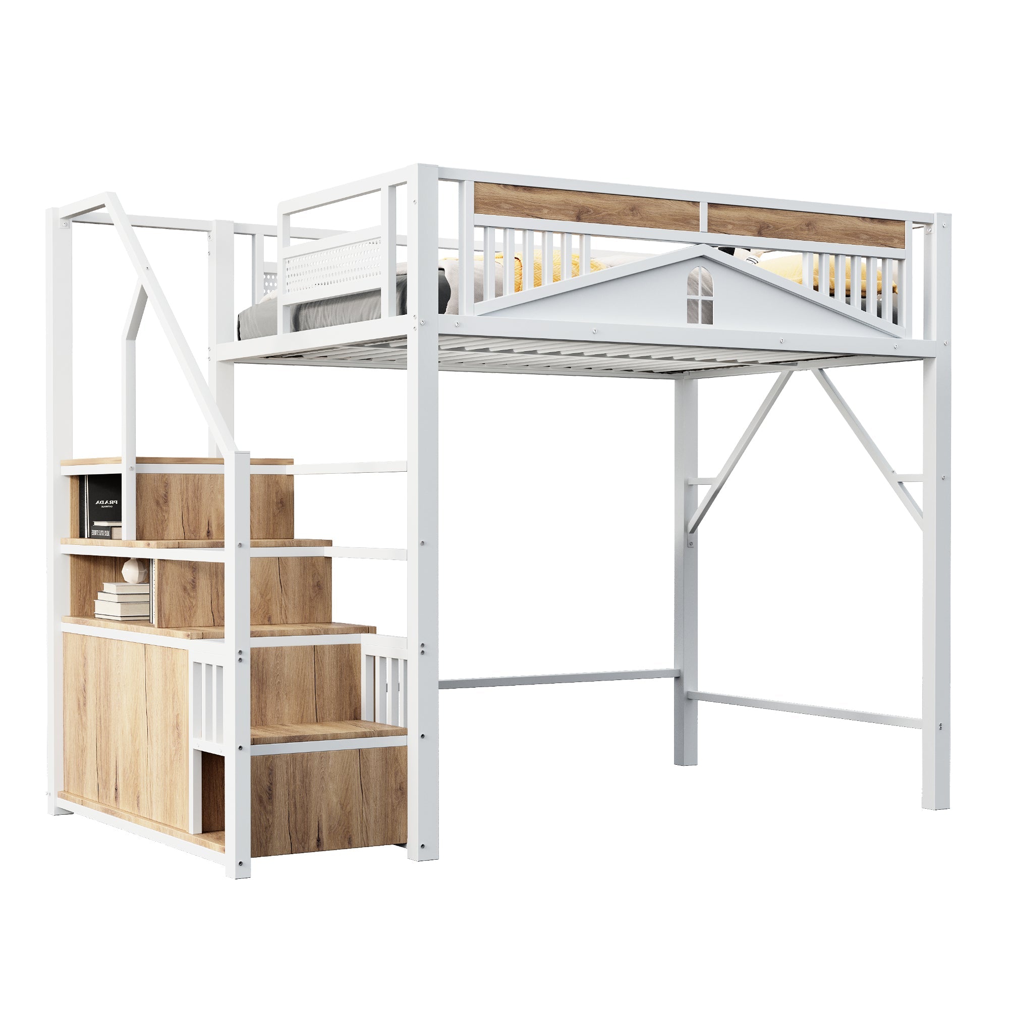Logidon metalen hoogslaper 140x200 cm witte veiligheidsbehuizing met raam
