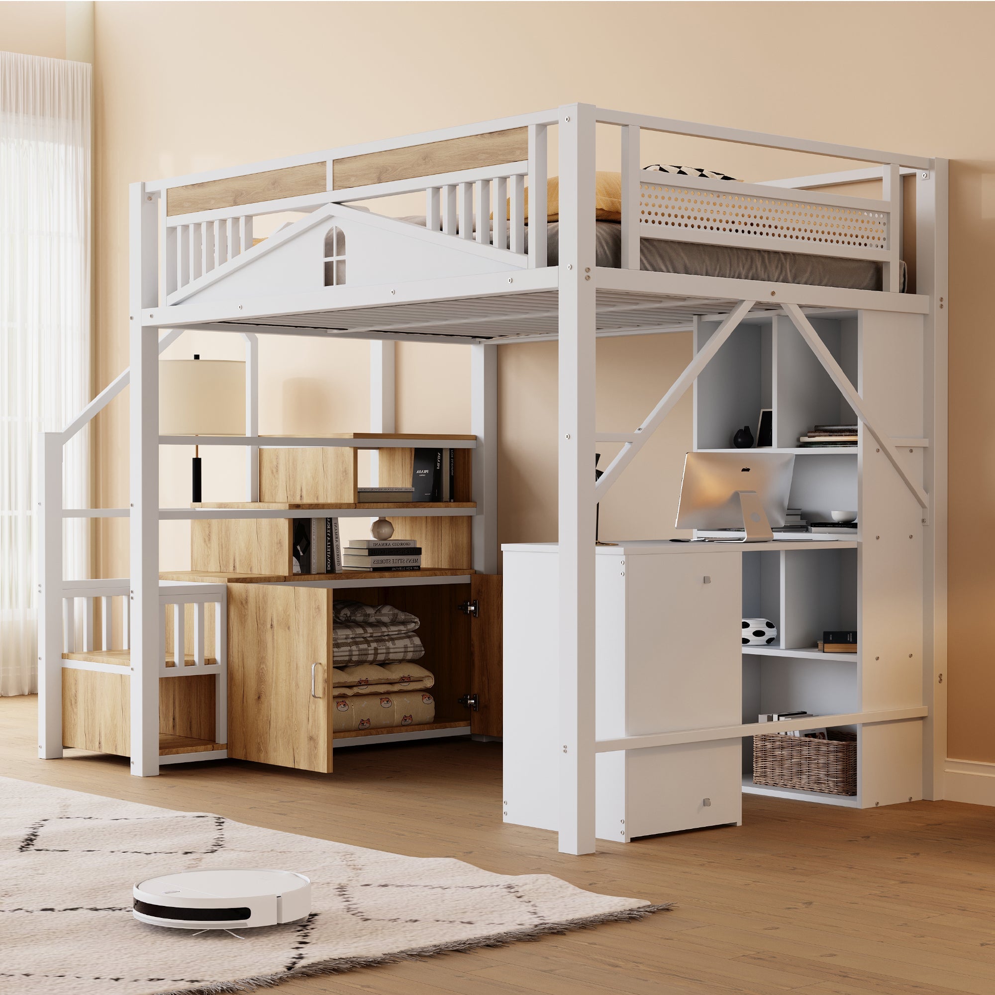 Logidon metalen hoogslaper 140x200 cm witte veiligheidsbehuizing met raam