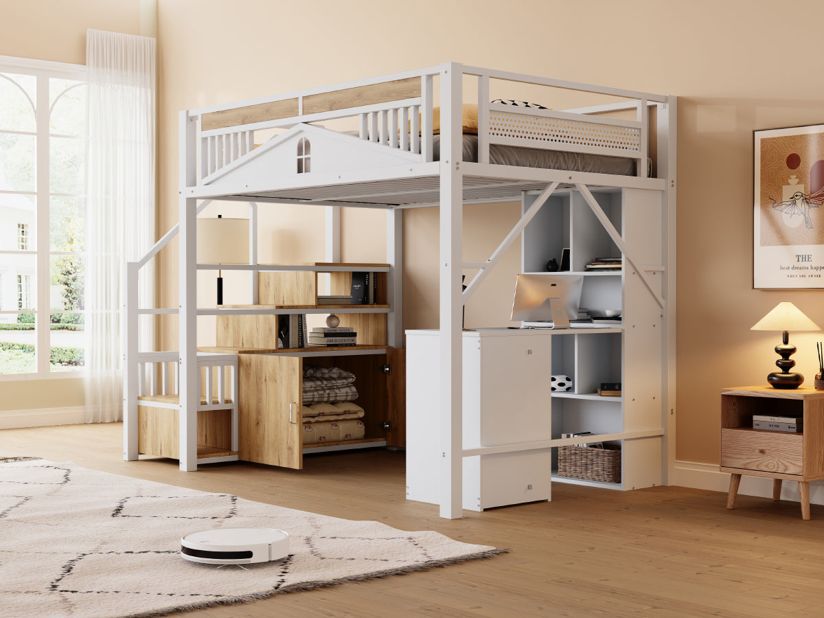 Logidon metalen hoogslaper 140x200 cm witte veiligheidsbehuizing met raam
