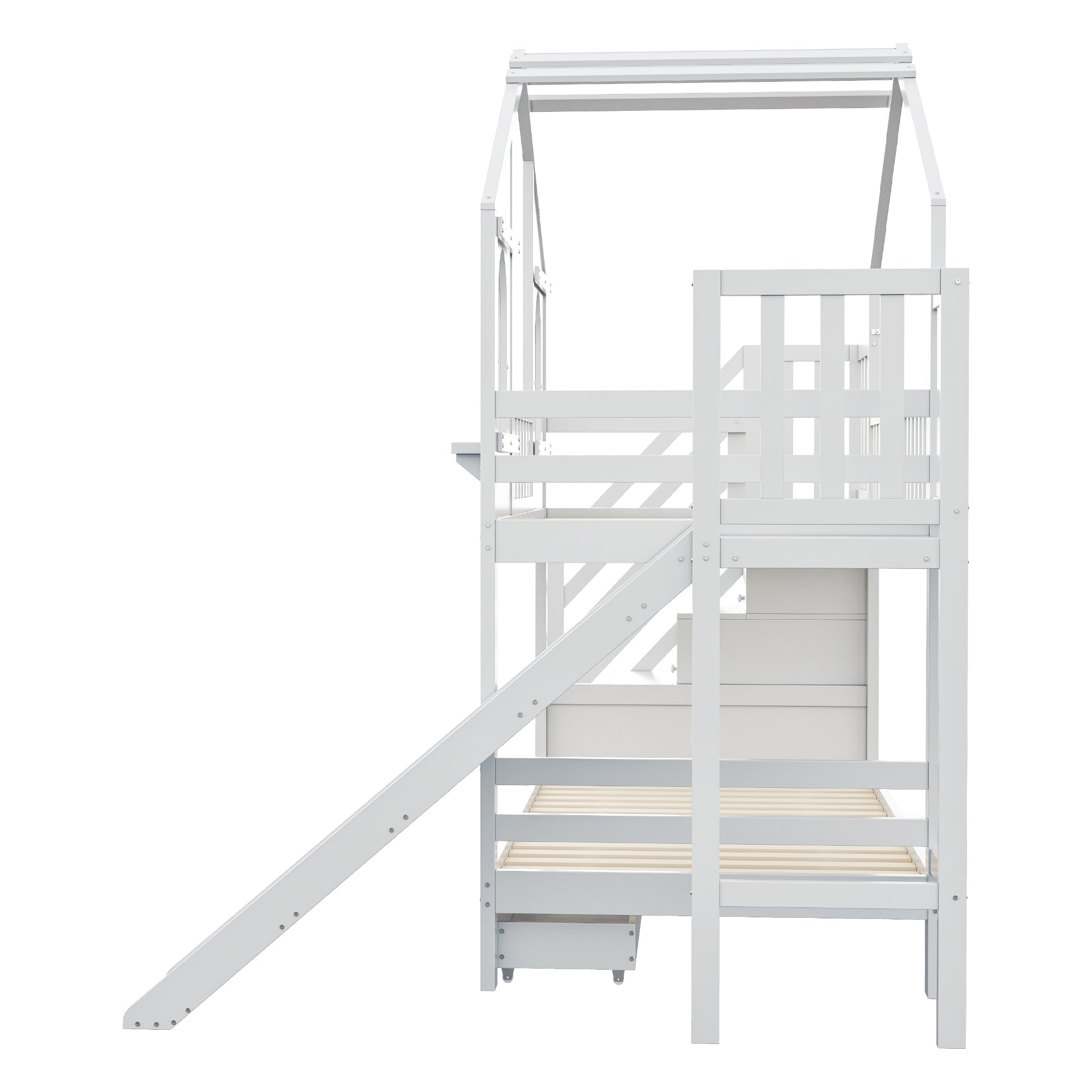 Logidon Kinderstapelbed 90x200 Witte Huisvorm met Glijbaan