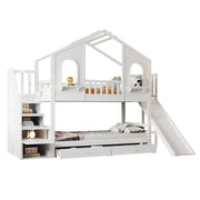 Logidon Kinderstapelbed 90x200 Witte Huisvorm met Glijbaan
