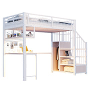 Logidon metalen hoogslaper 90x200 cm met bureau en LED-lichtstrip