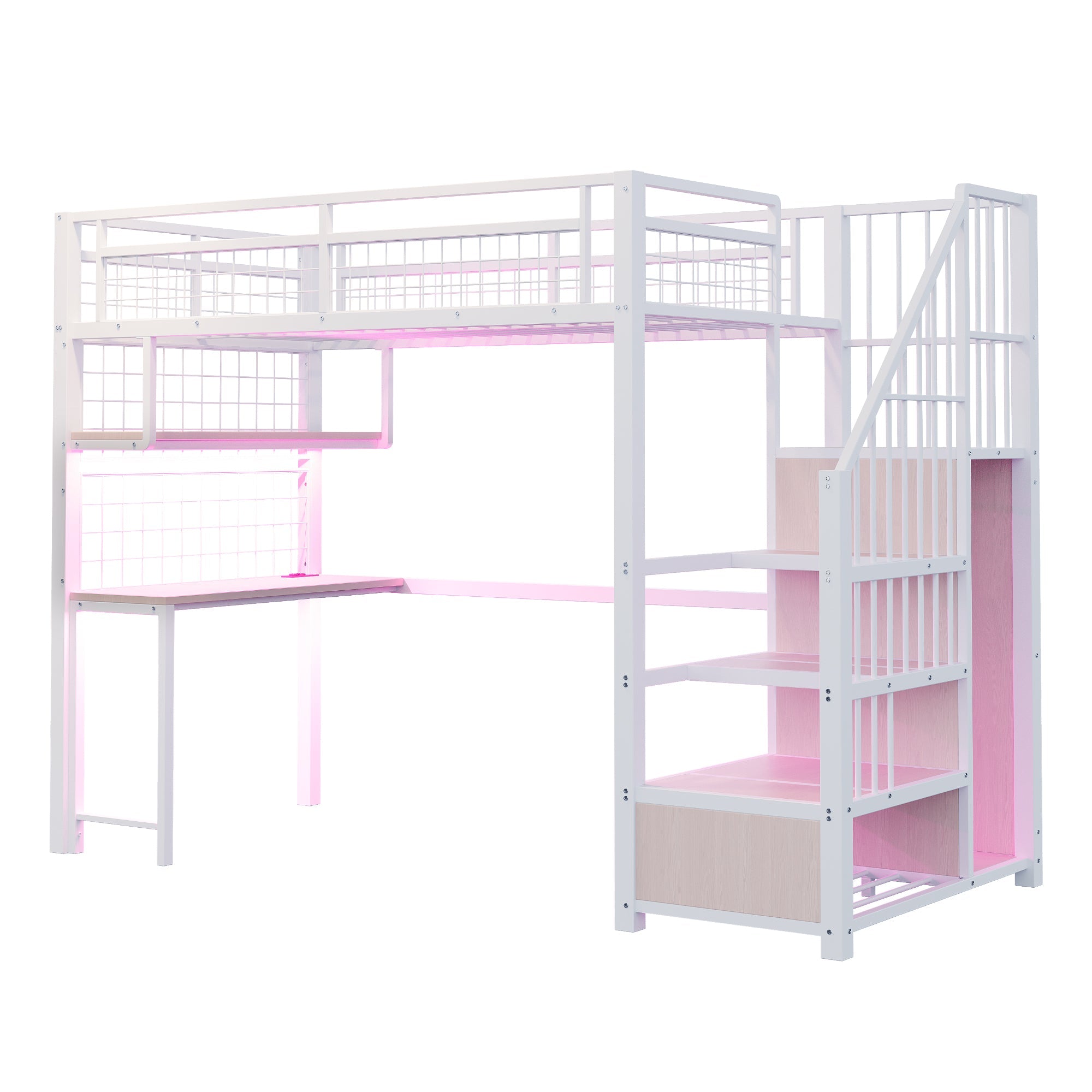 Logidon metalen hoogslaper 90x200 cm met bureau en LED-lichtstrip