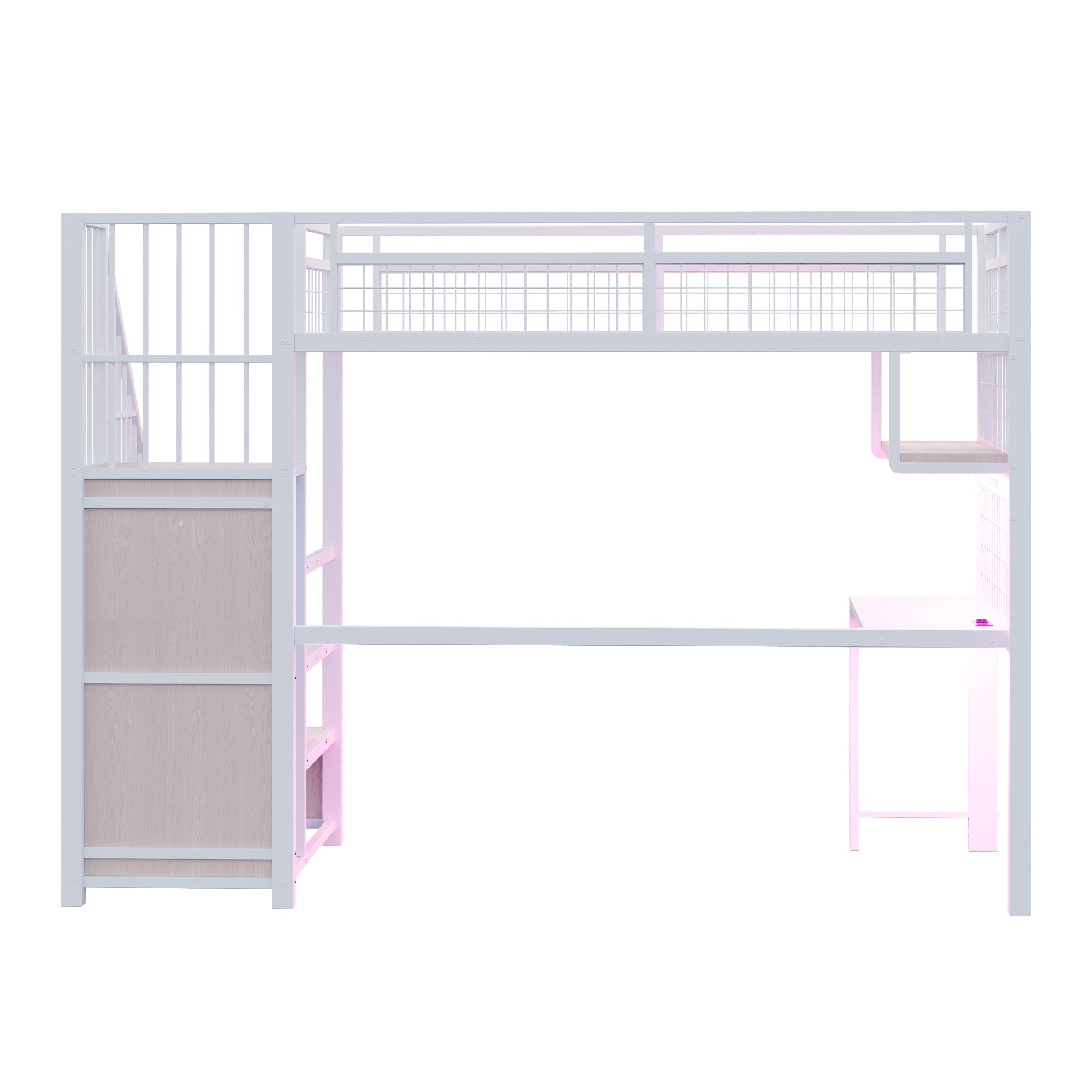 Logidon metalen hoogslaper 90x200 cm met bureau en LED-lichtstrip