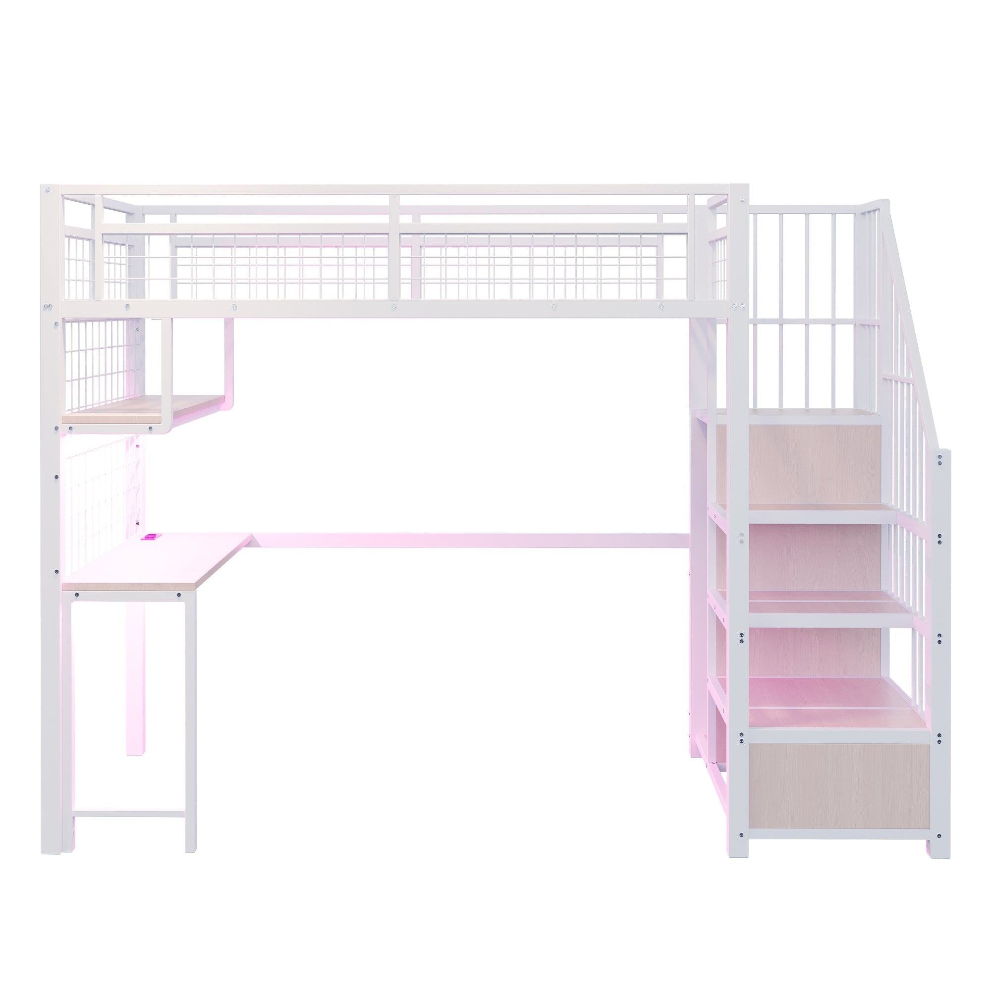 Logidon metalen hoogslaper 90x200 cm met bureau en LED-lichtstrip