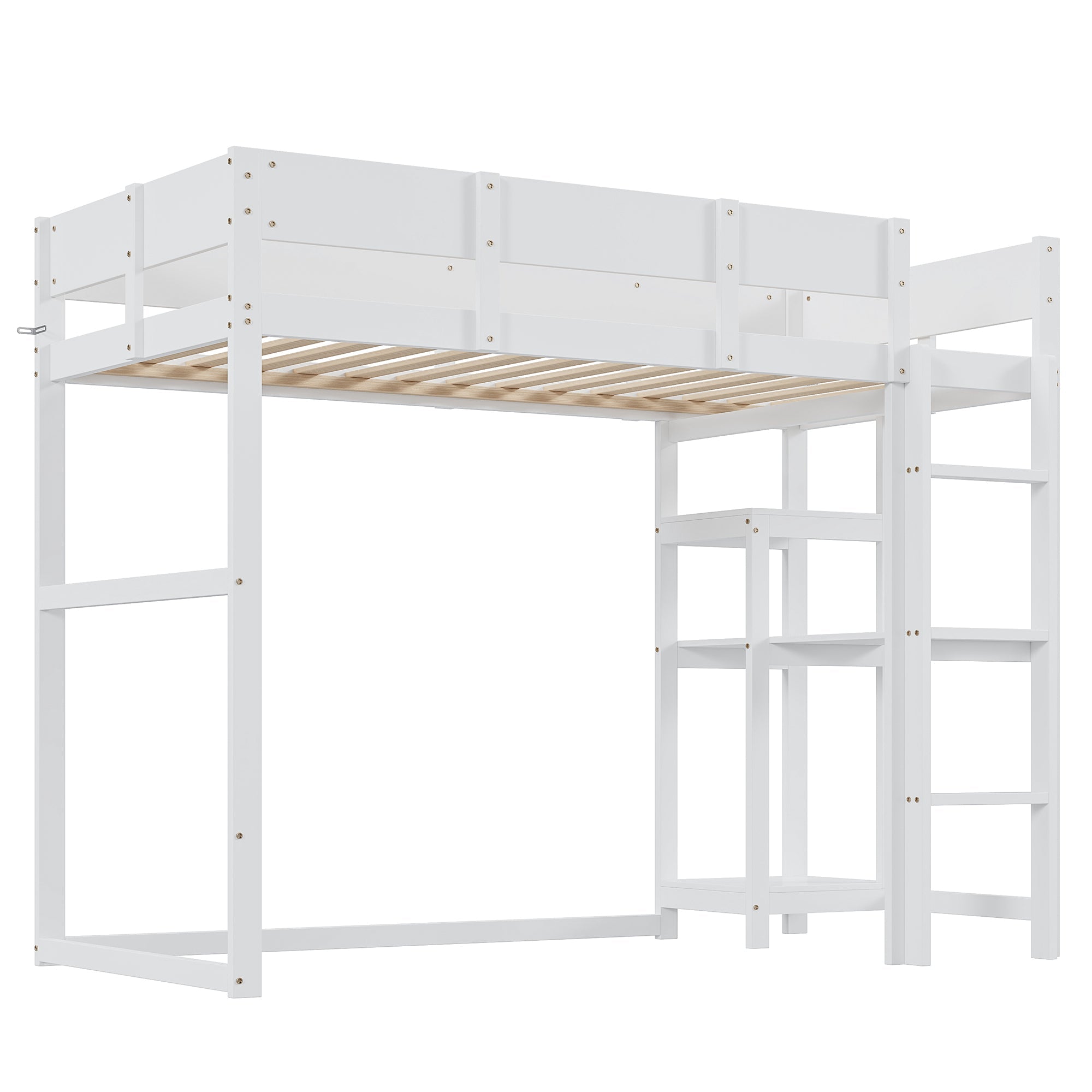 Logidon hoogslaper met plank 90x200 wit massief grenenhout