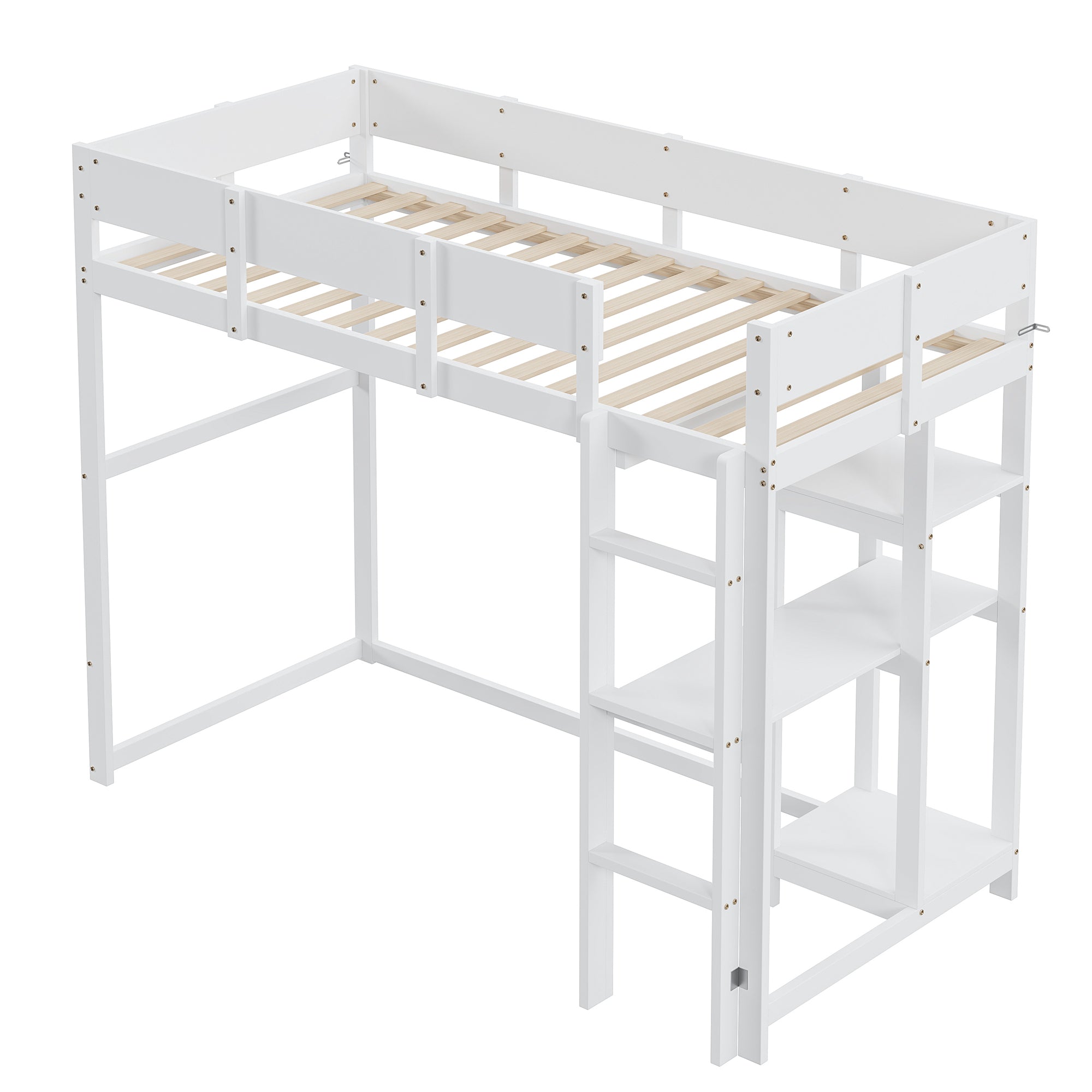 Logidon hoogslaper met plank 90x200 wit massief grenenhout