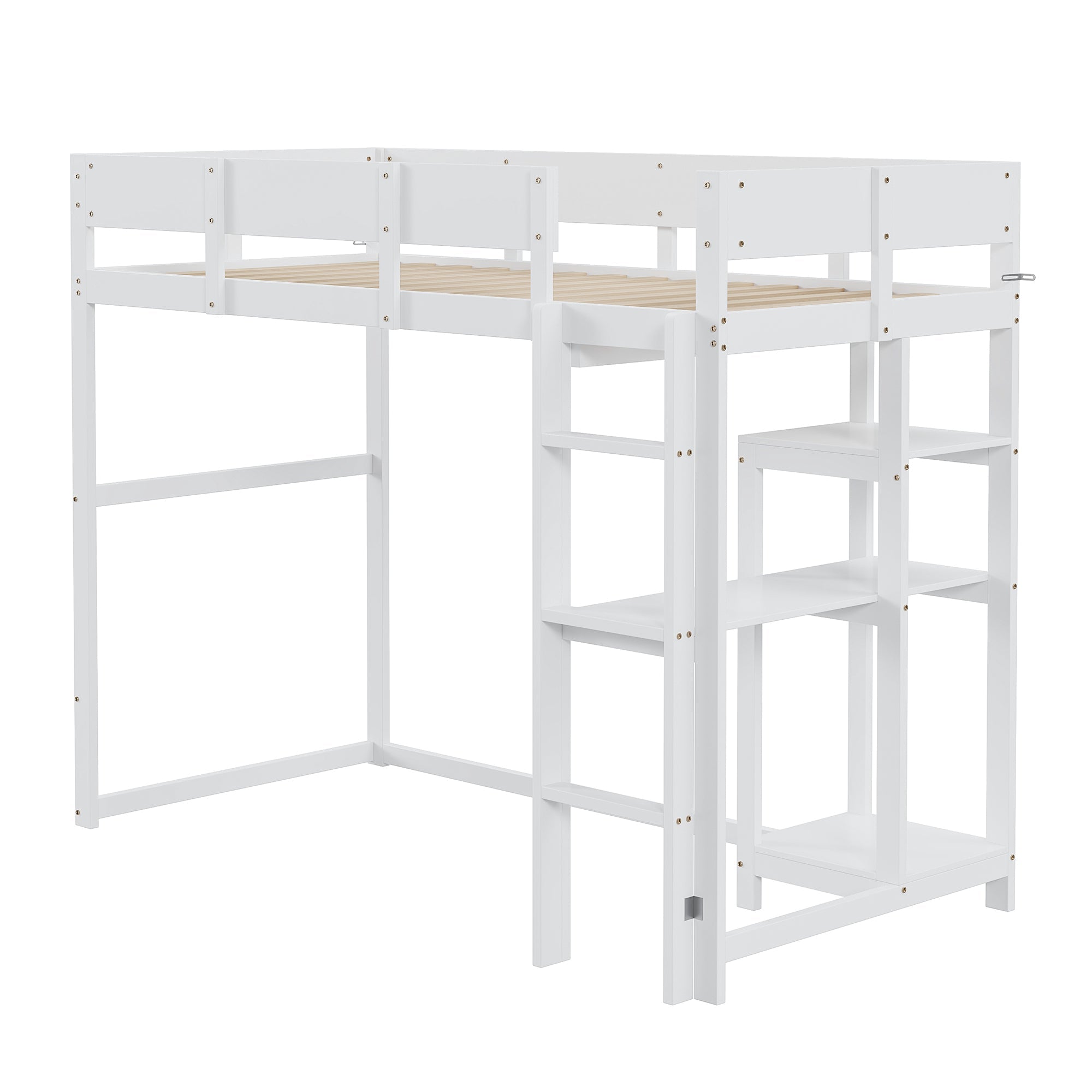 Logidon hoogslaper met plank 90x200 wit massief grenenhout