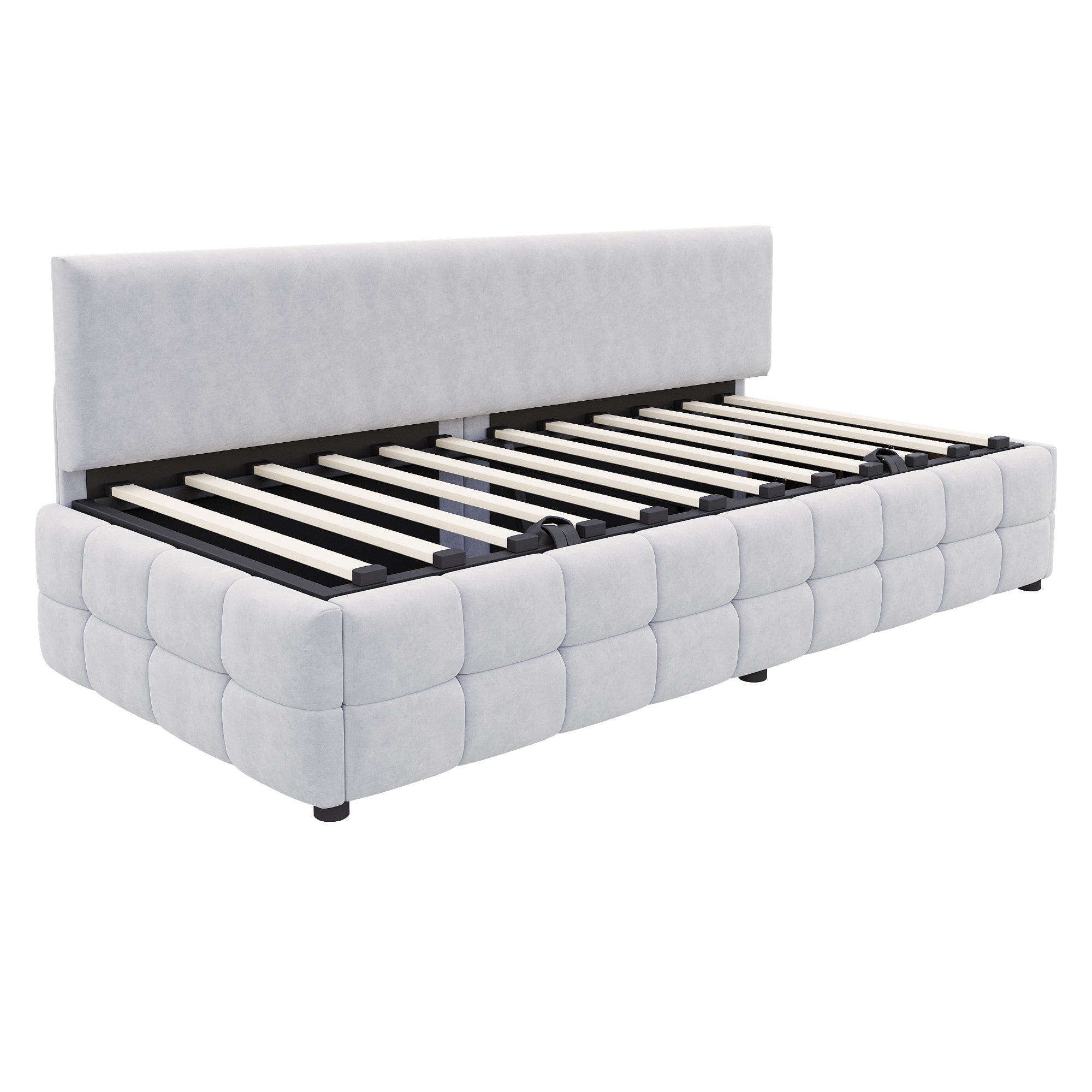 Logidon gestoffeerd bed 90x200 met hydraulische opbergruimte lichtgrijs