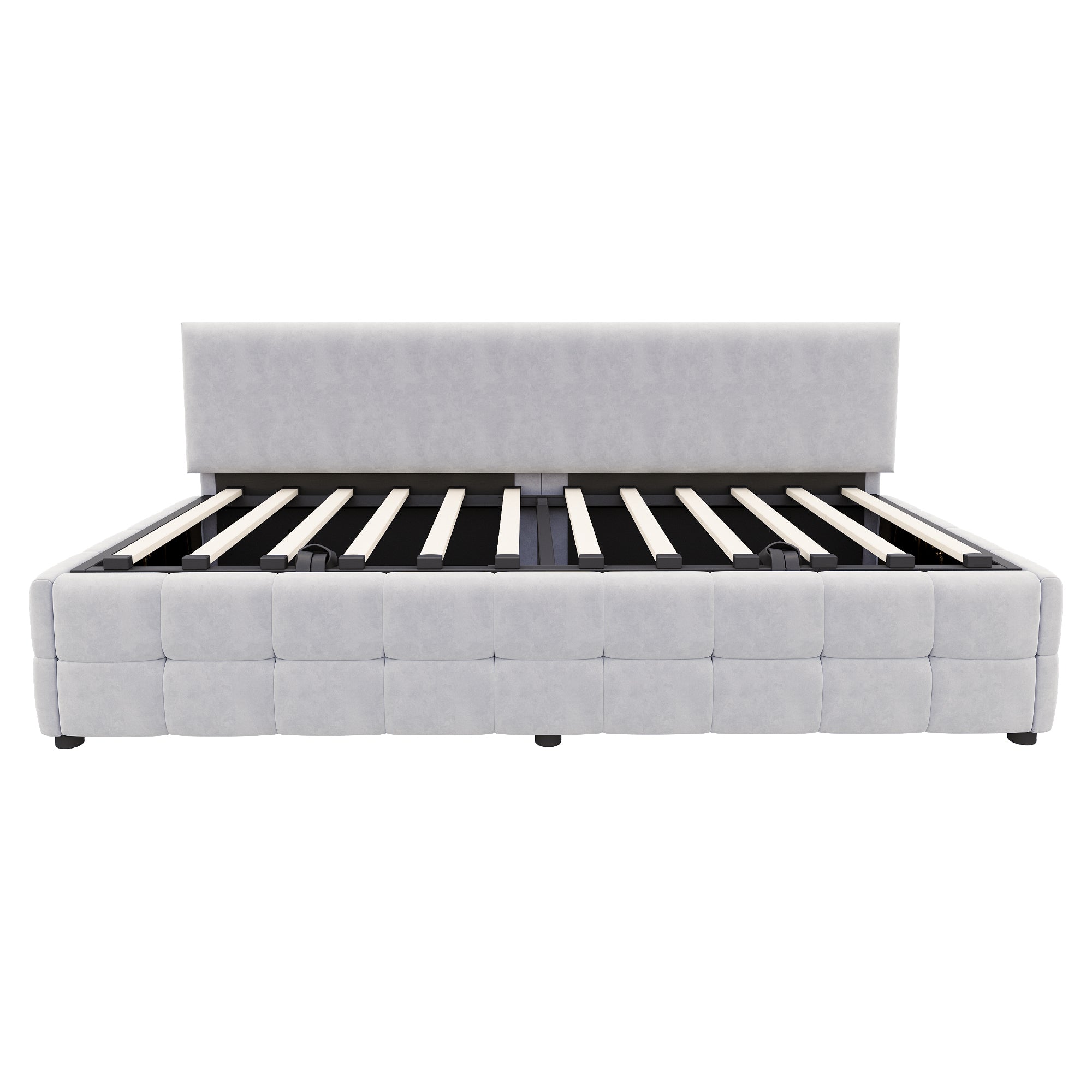 Logidon gestoffeerd bed 90x200 met hydraulische opbergruimte lichtgrijs