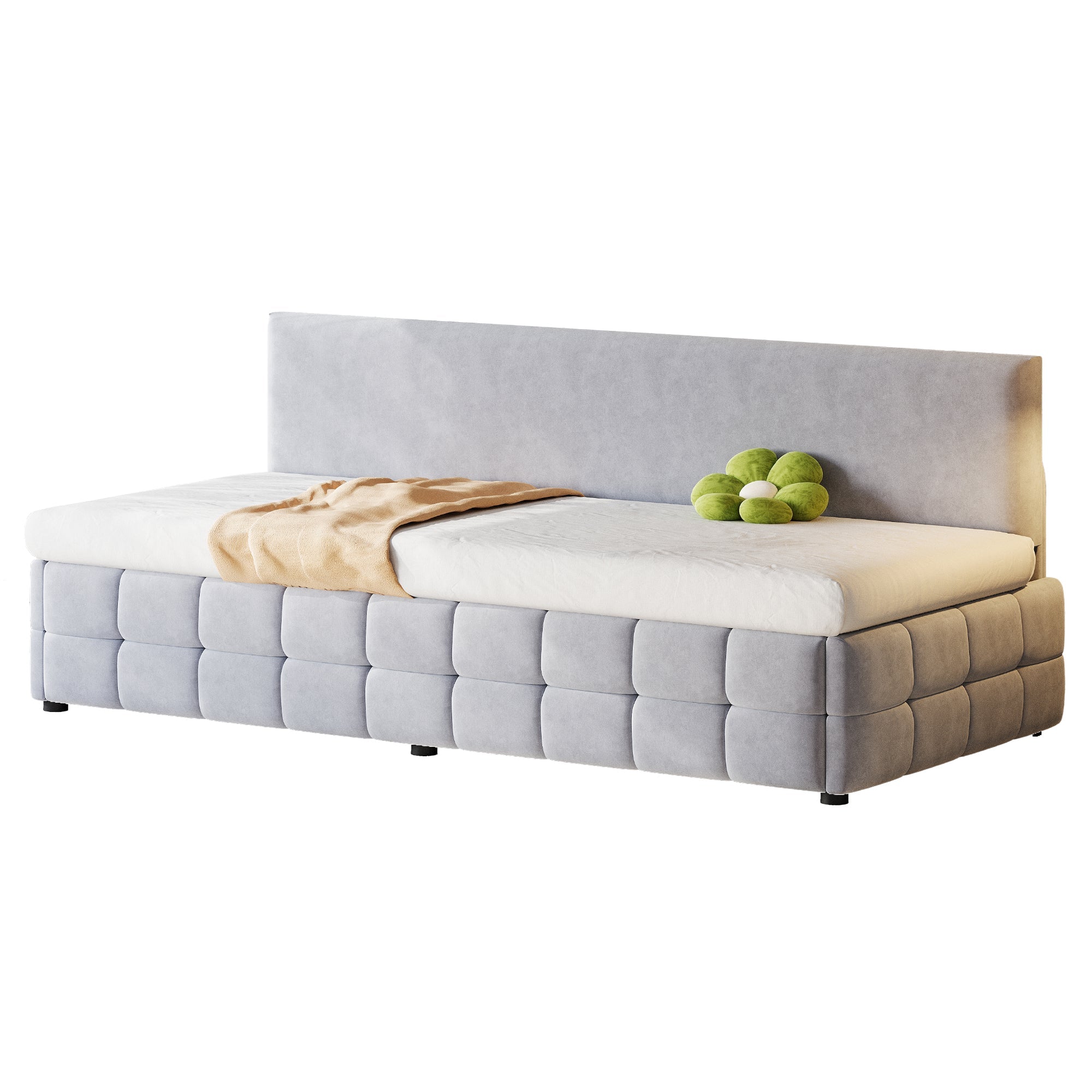 Logidon gestoffeerd bed 90x200 met hydraulische opbergruimte lichtgrijs