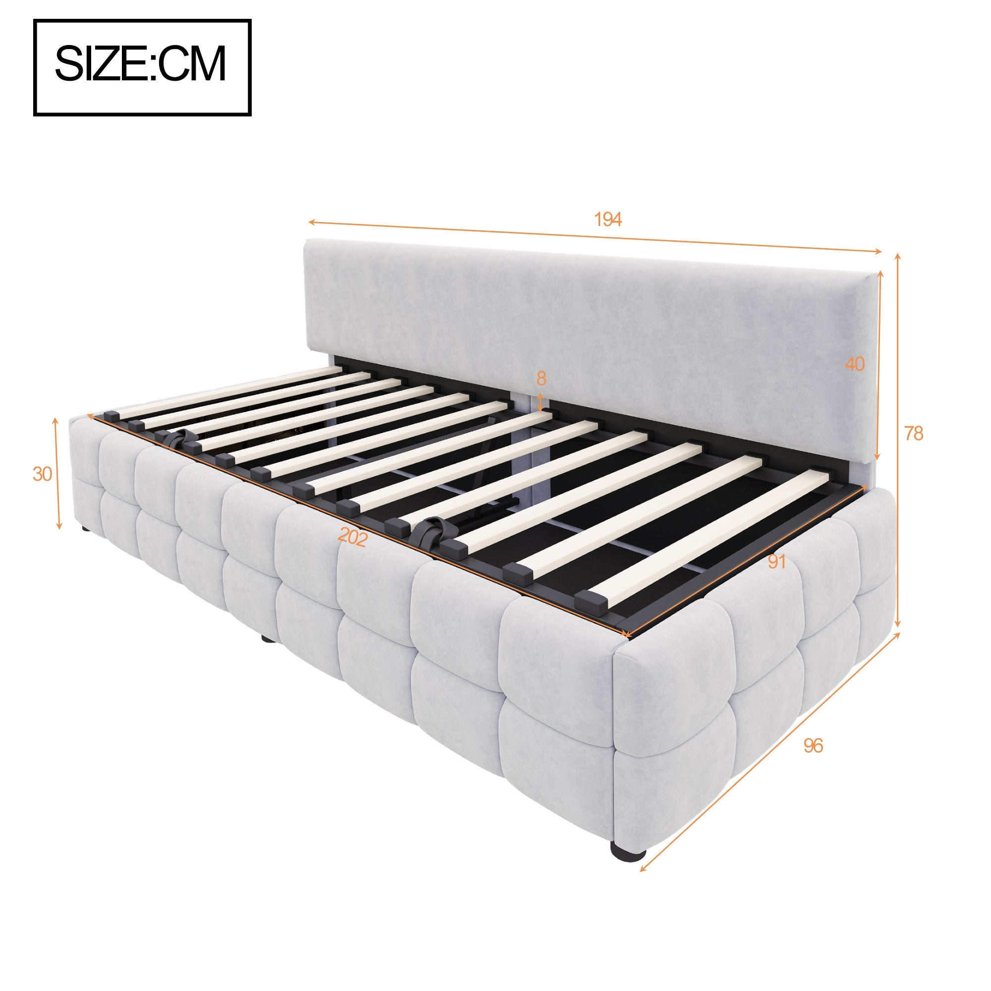 Logidon gestoffeerd bed 90x200 met hydraulische opbergruimte lichtgrijs