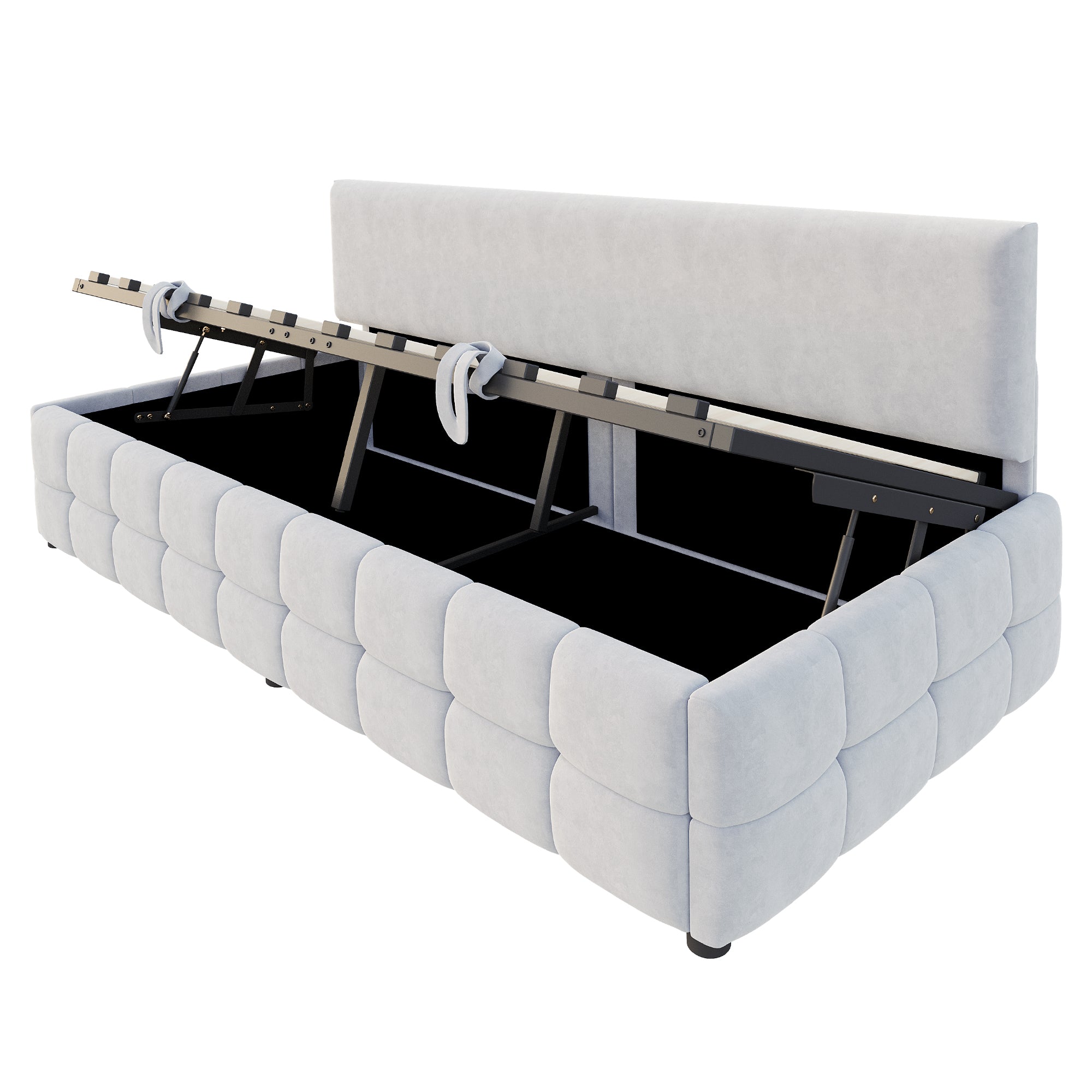 Logidon gestoffeerd bed 90x200 met hydraulische opbergruimte lichtgrijs