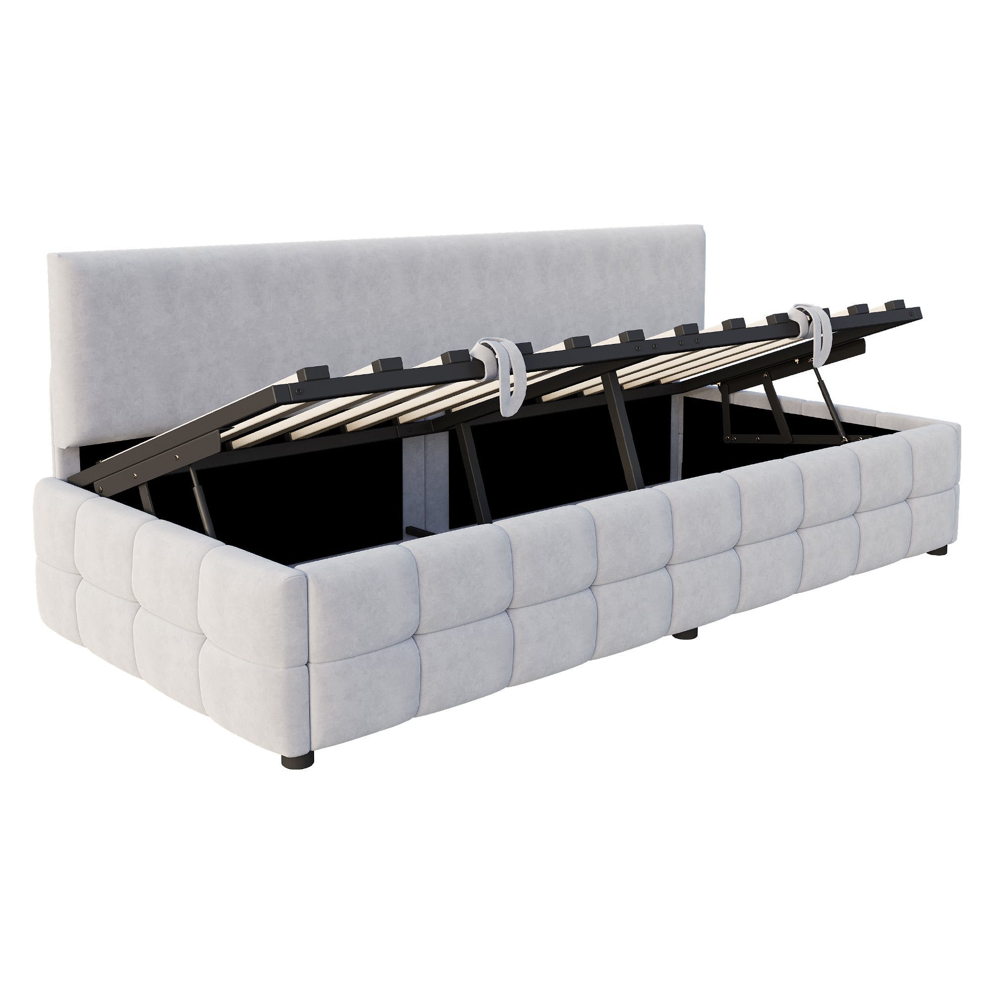Logidon gestoffeerd bed 90x200 met hydraulische opbergruimte lichtgrijs