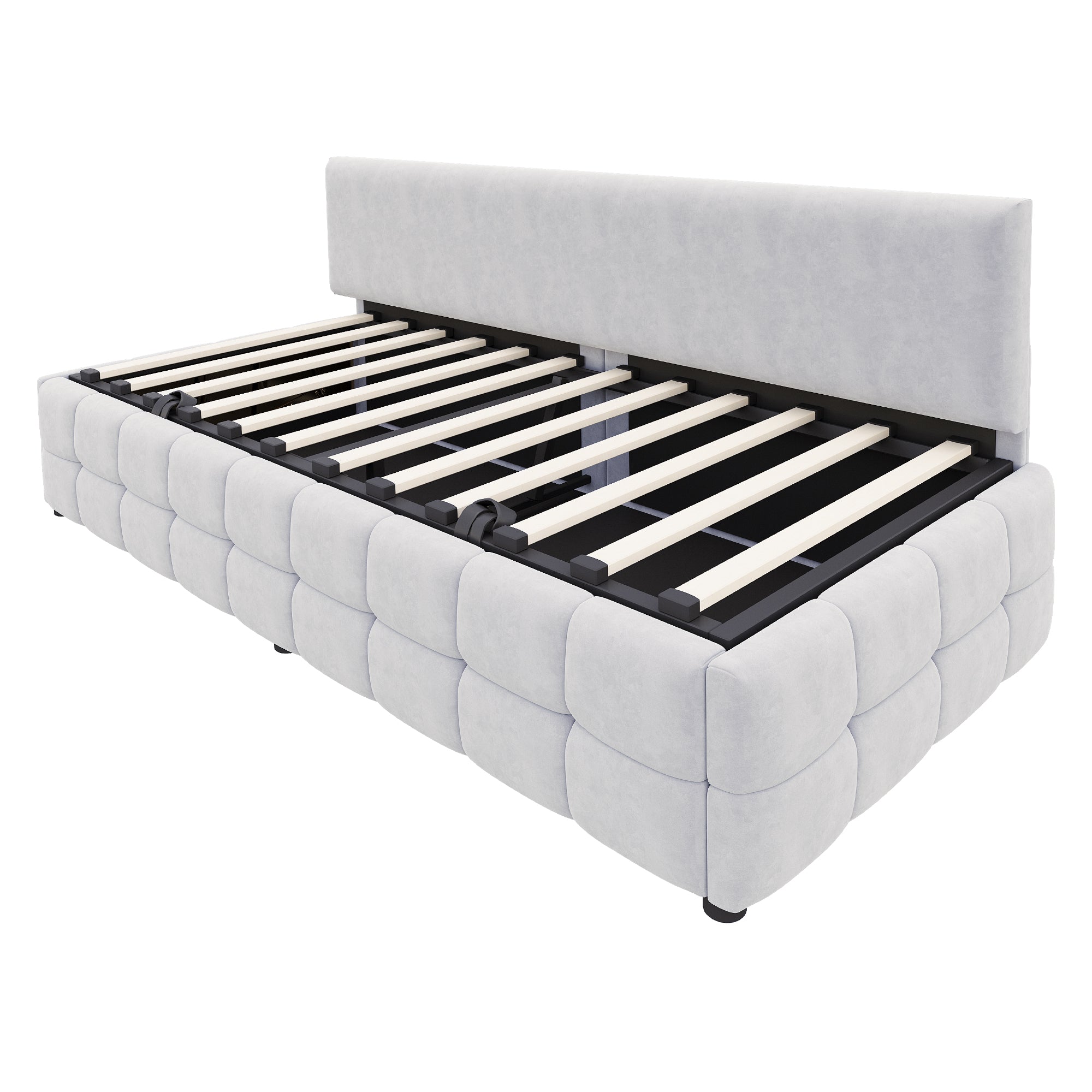 Logidon gestoffeerd bed 90x200 met hydraulische opbergruimte lichtgrijs