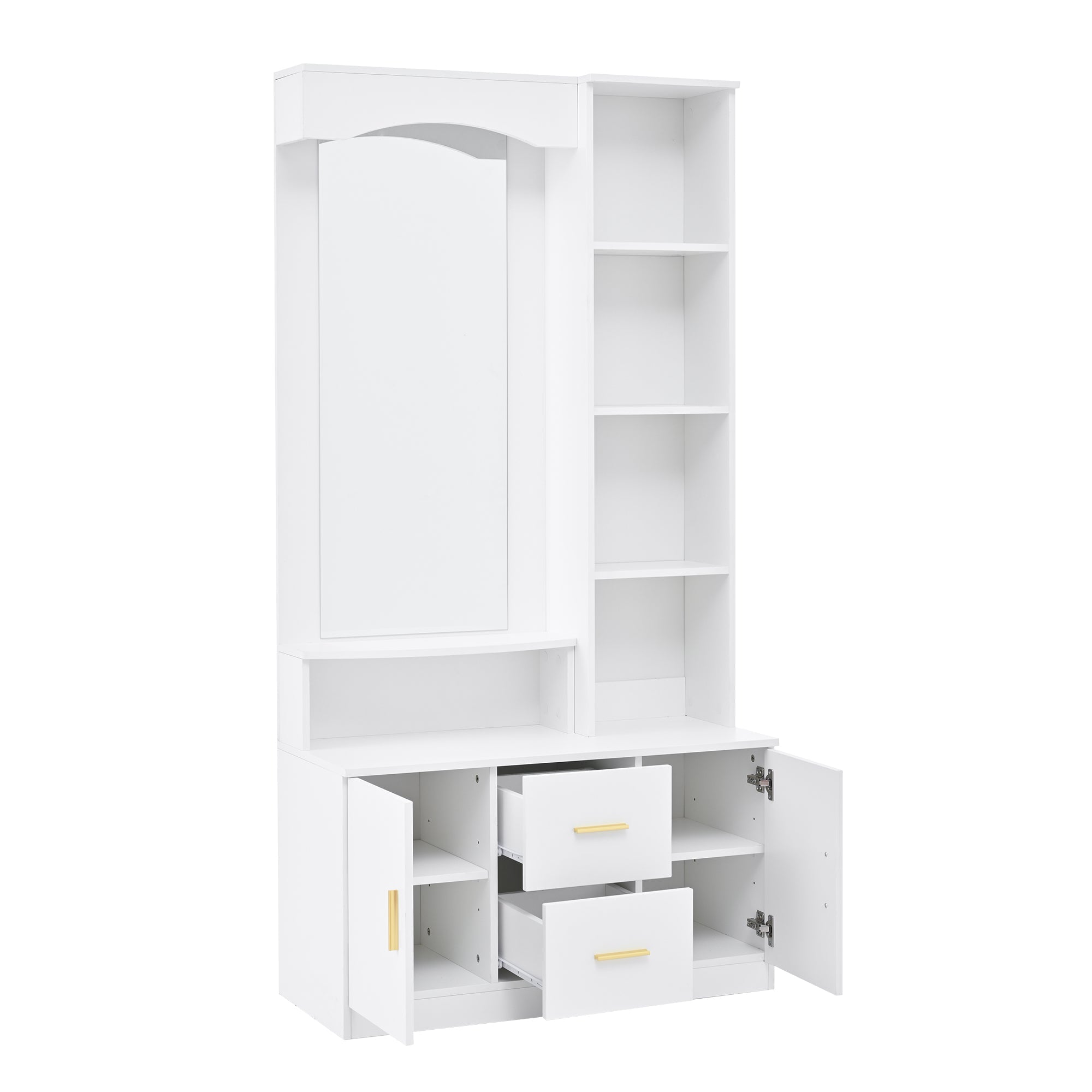 Logidon 90x40x180 cm halkast wit met spiegel en schoenenkast