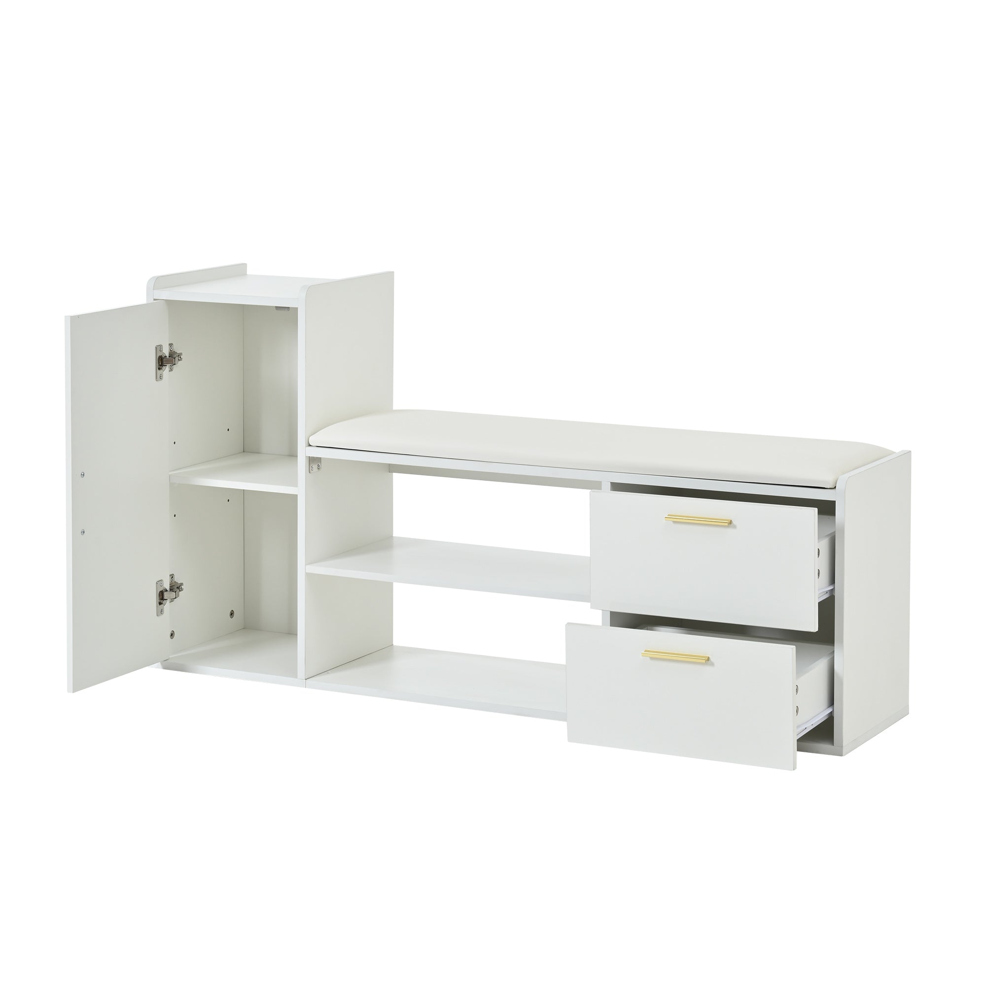 Logidon schoenenbank wit hoogglans 128x30x68 cm met 2 lades