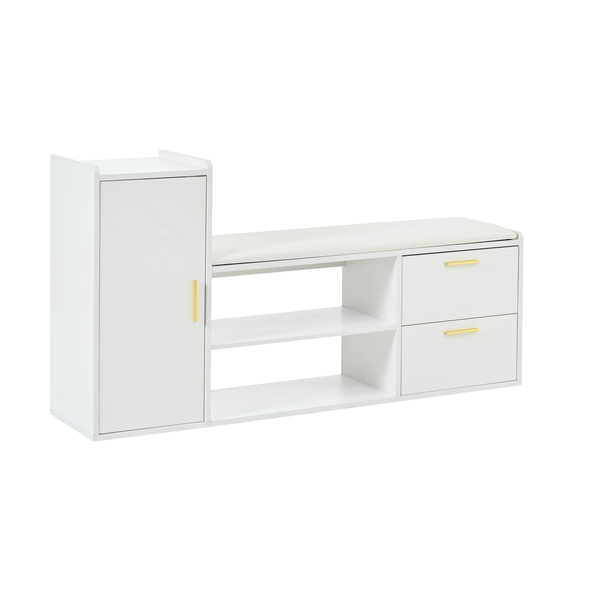 Logidon schoenenbank wit hoogglans 128x30x68 cm met 2 lades