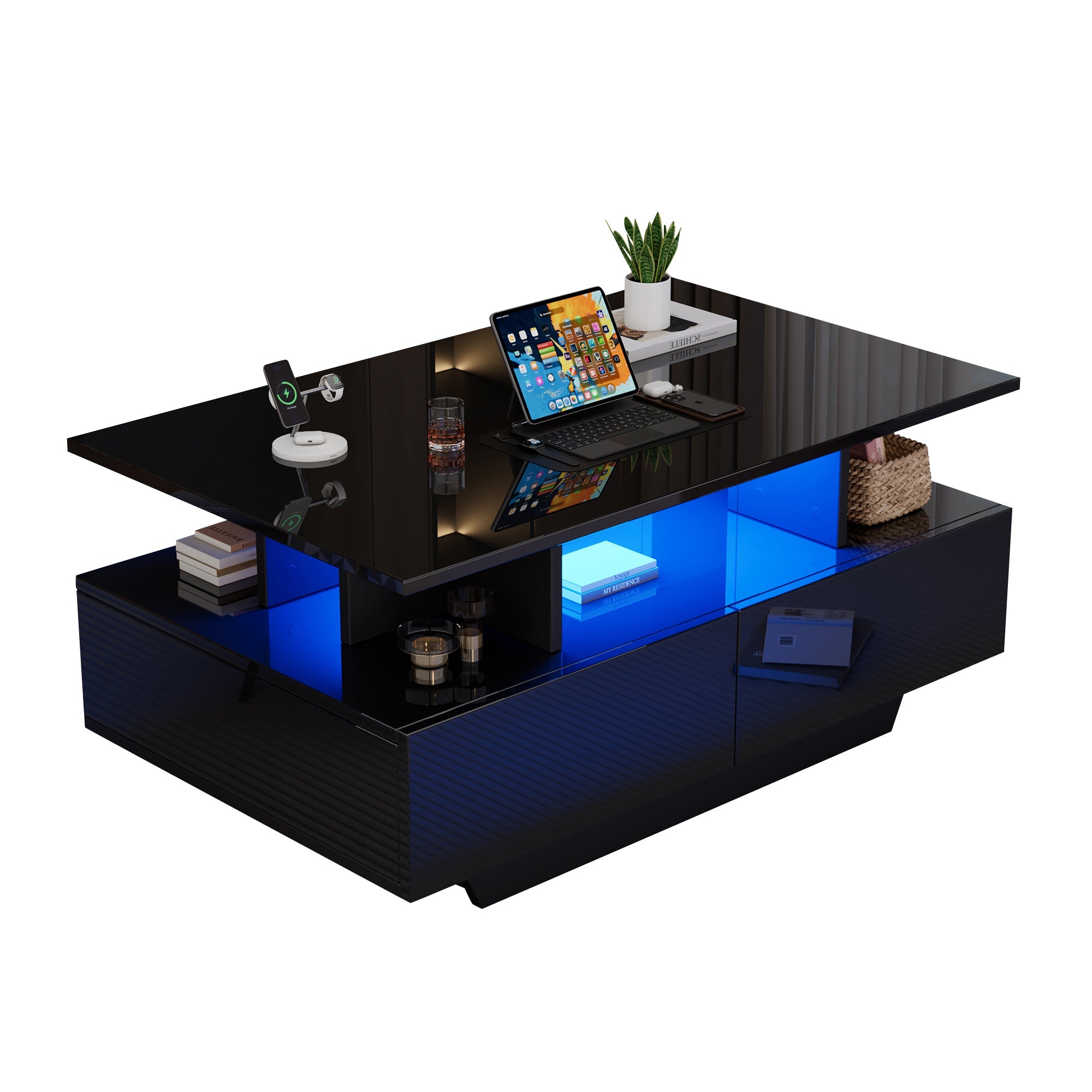 Logidon LED-verlichting salontafel met 2 lades 90x55x41 cm
