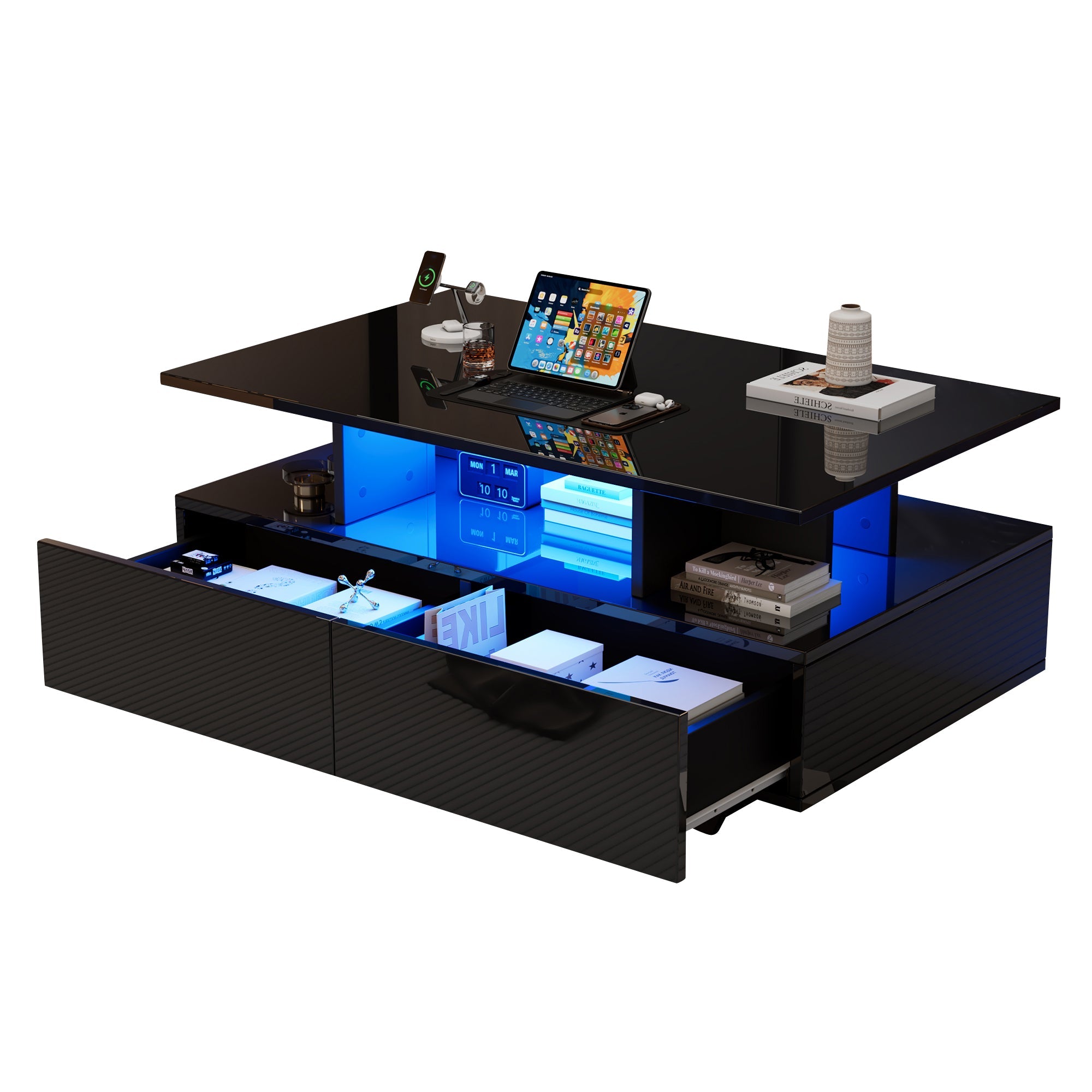 Logidon LED-verlichting salontafel met 2 lades 90x55x41 cm