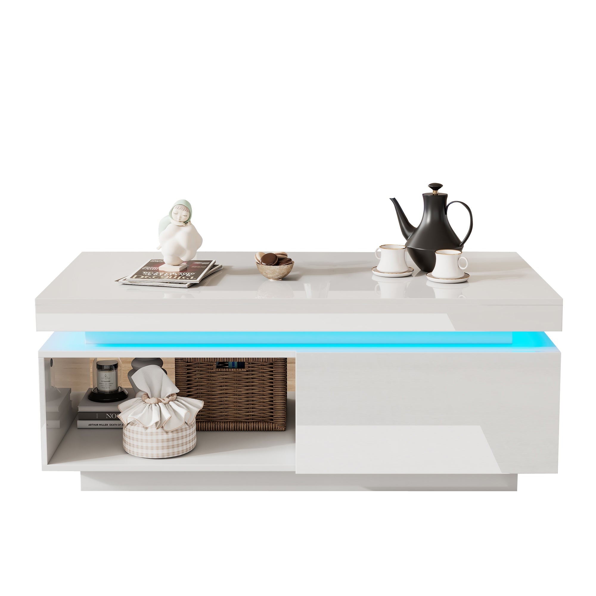 Logidon hoogglans witte salontafel met LED verlichting 100x50x40,3 cm