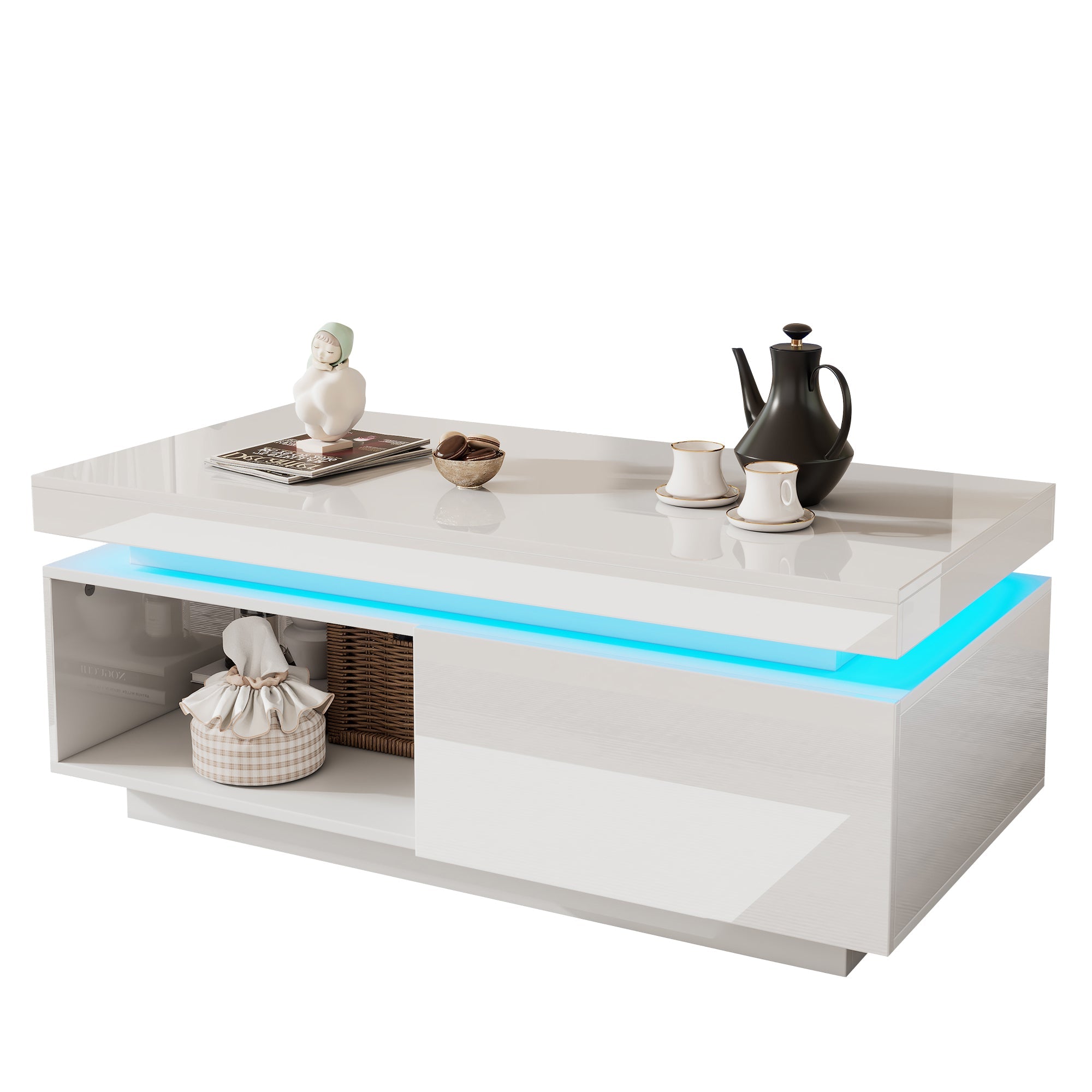 Logidon hoogglans witte salontafel met LED verlichting 100x50x40,3 cm