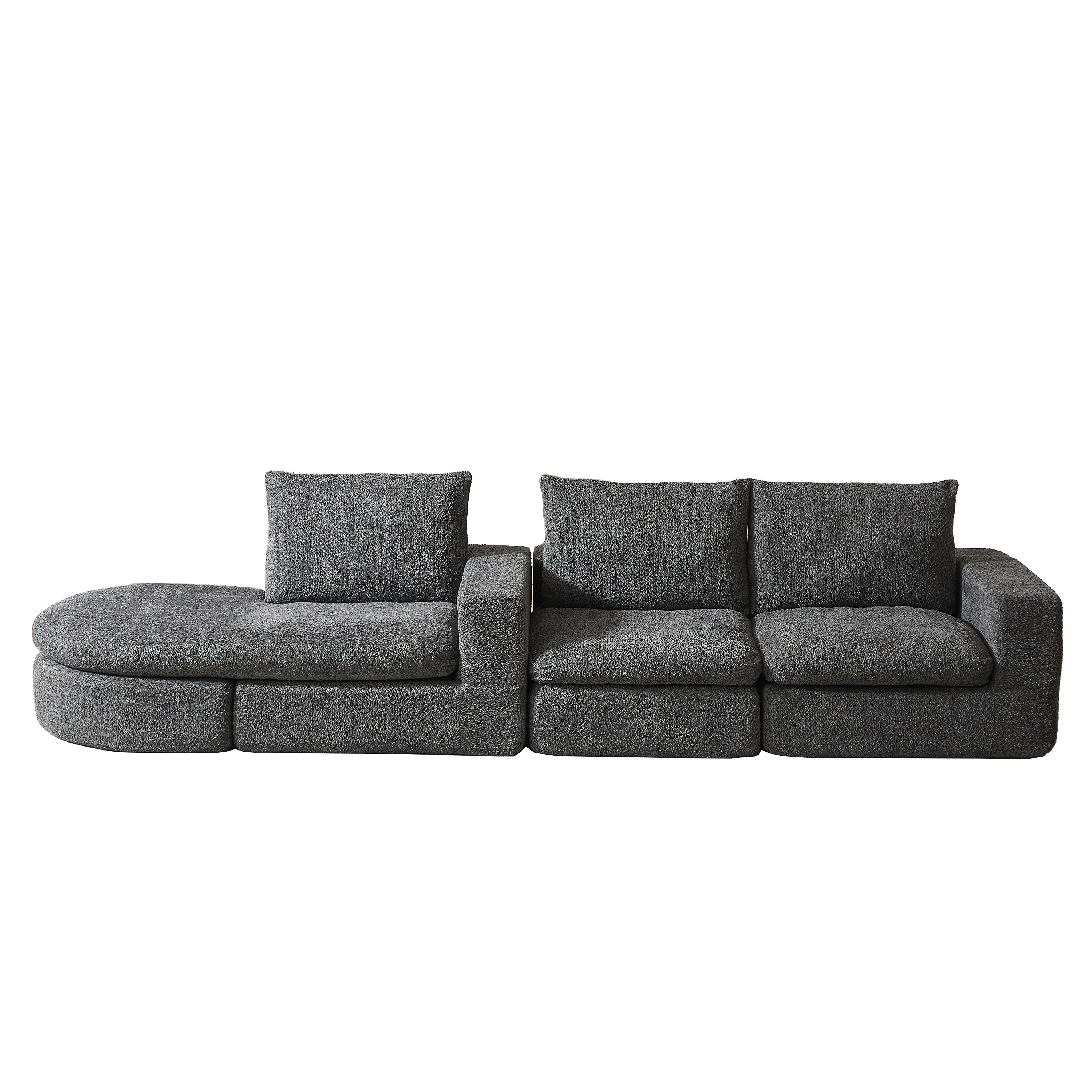 Logidon Chenille Bank met Loungebank en Ligpositie Grijs Fluweel