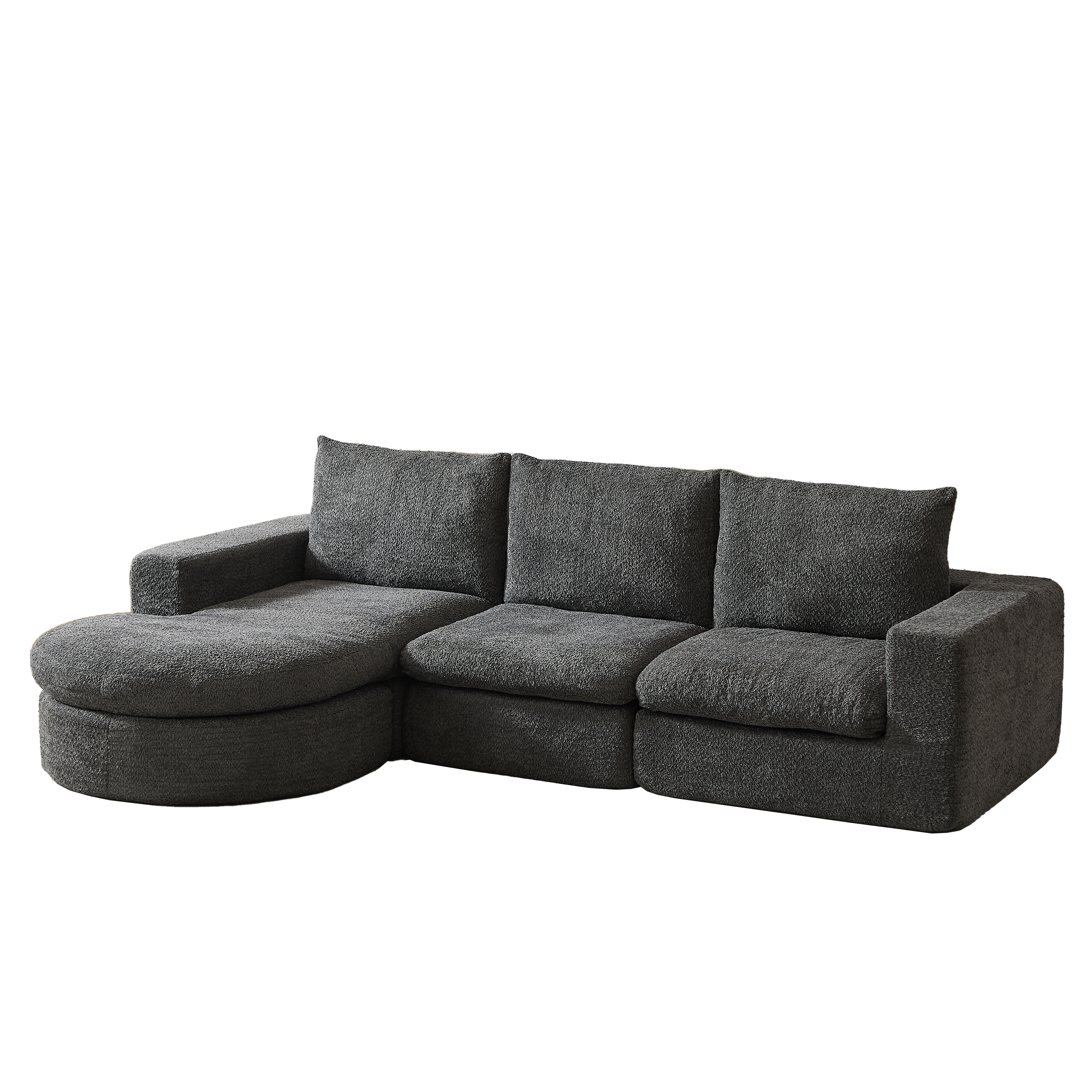 Logidon Chenille Bank met Loungebank en Ligpositie Grijs Fluweel