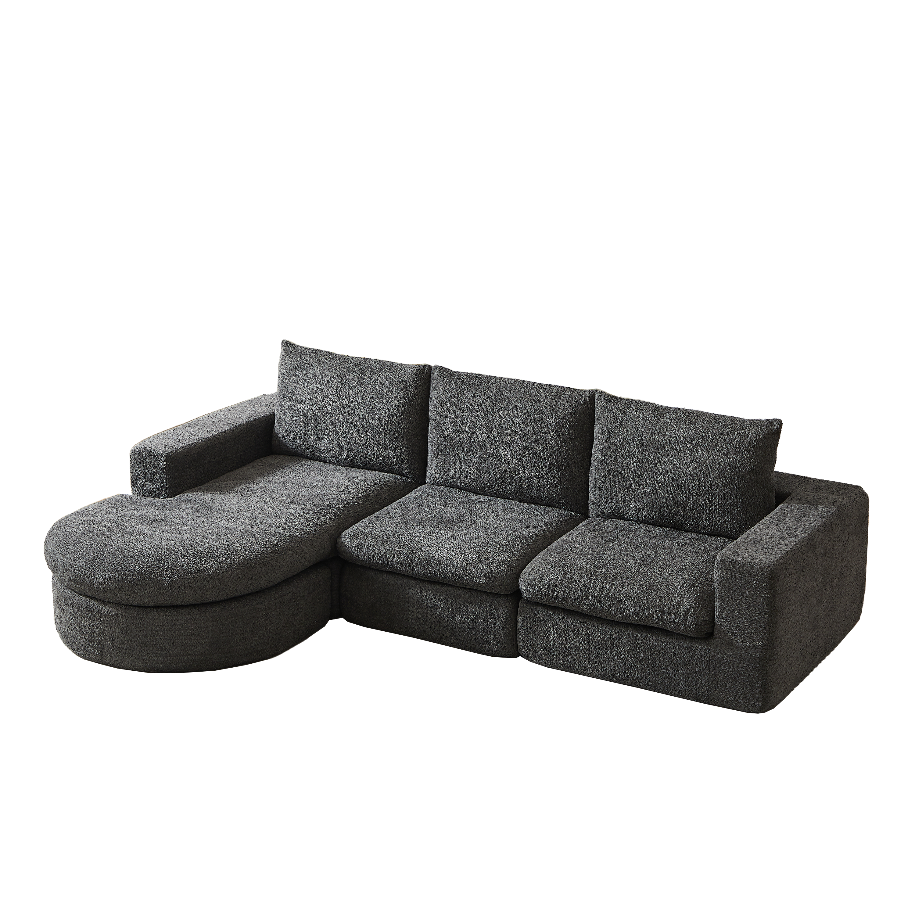 Logidon Chenille Bank met Loungebank en Ligpositie Grijs Fluweel