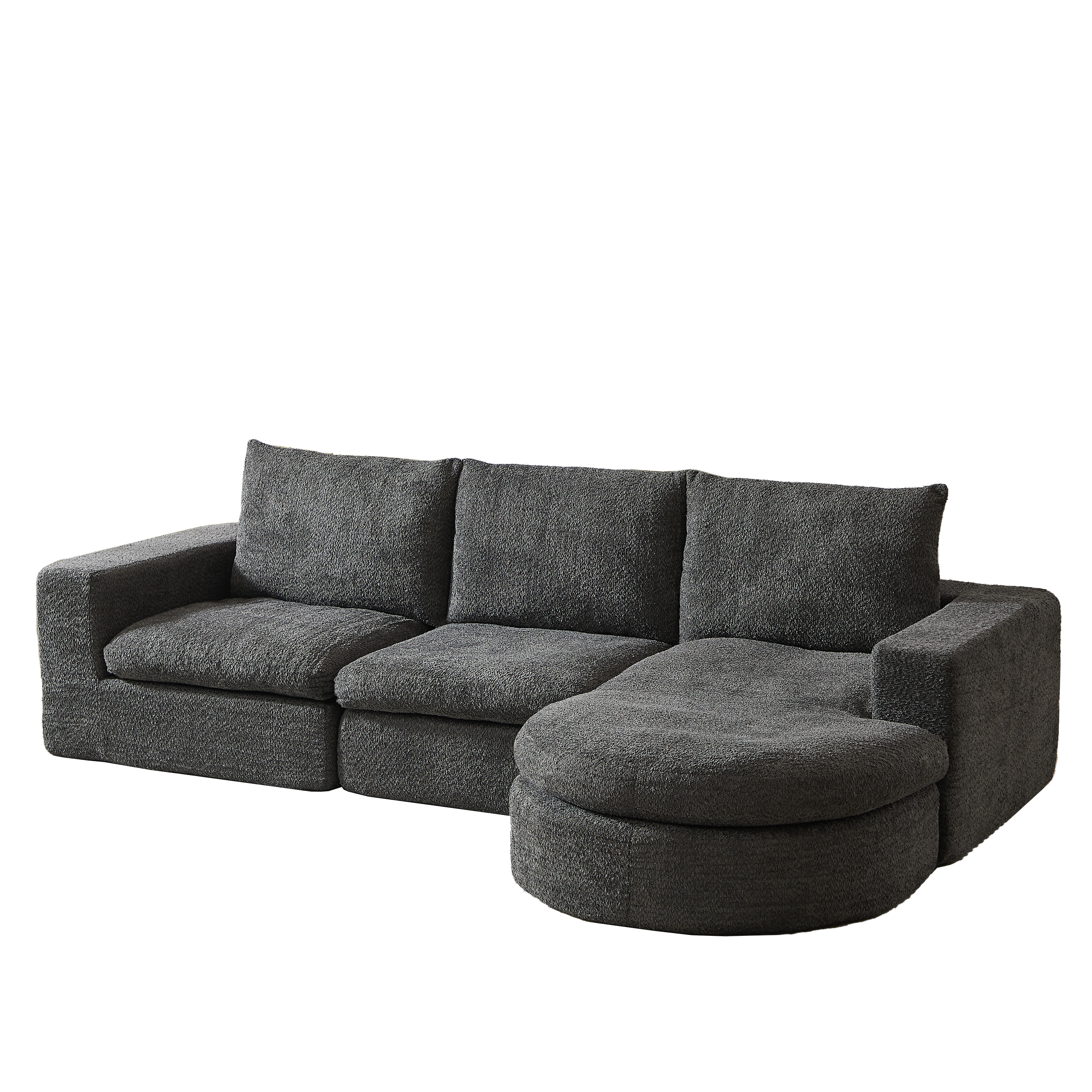 Logidon Chenille Bank met Loungebank en Ligpositie Grijs Fluweel