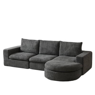 Logidon Chenille Sofa Mit Loungebank Und Liegeposition Grau Samt
