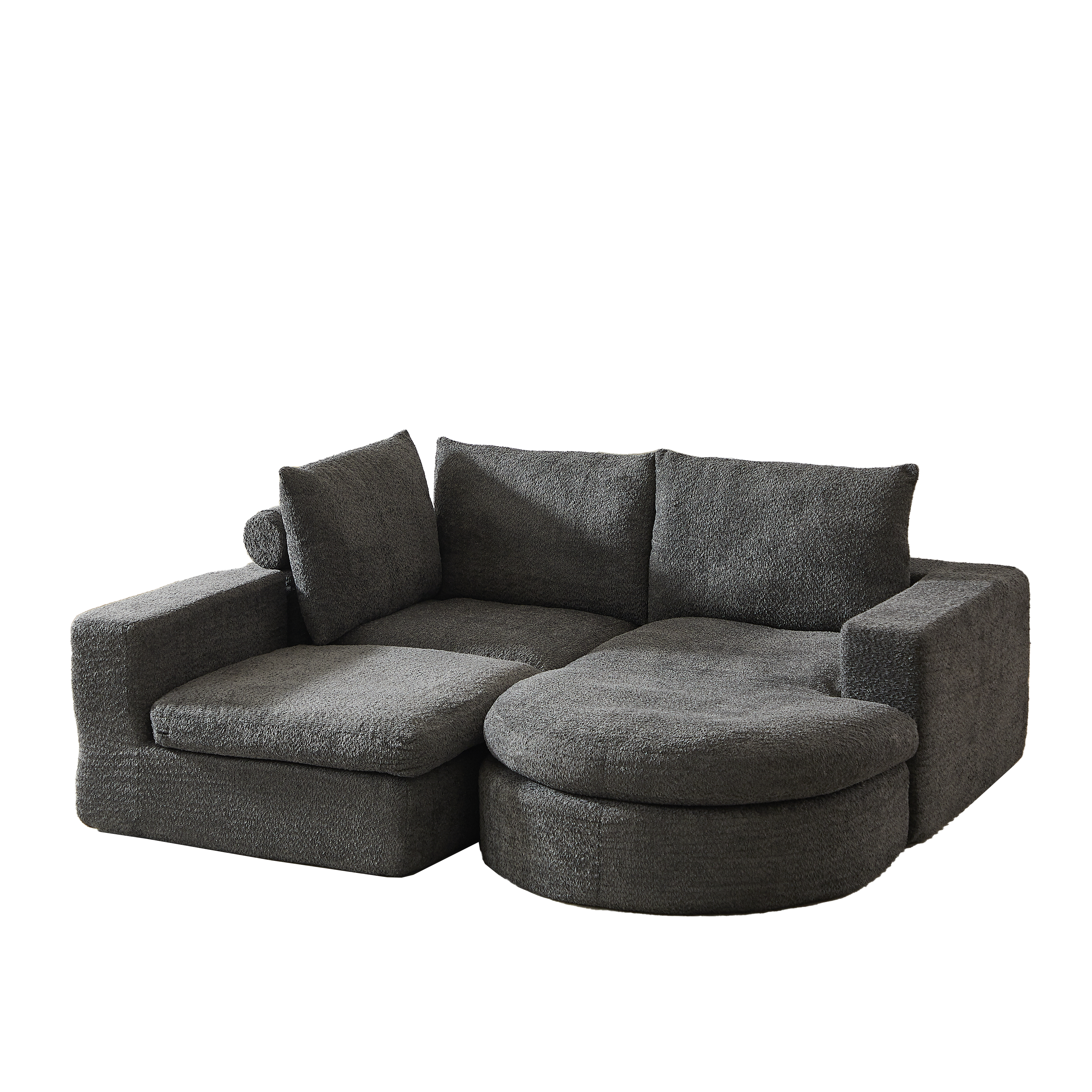 Logidon Chenille Bank met Loungebank en Ligpositie Grijs Fluweel