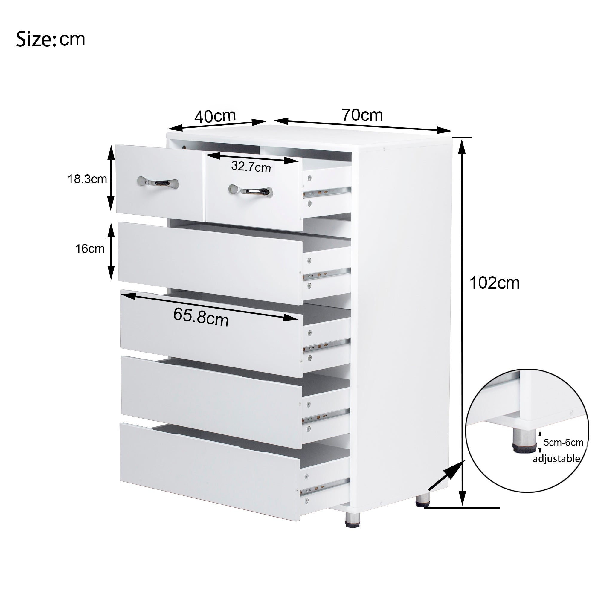 Logidon nachtkastje met zes lades wit 70x40x103 cm MDF modern design