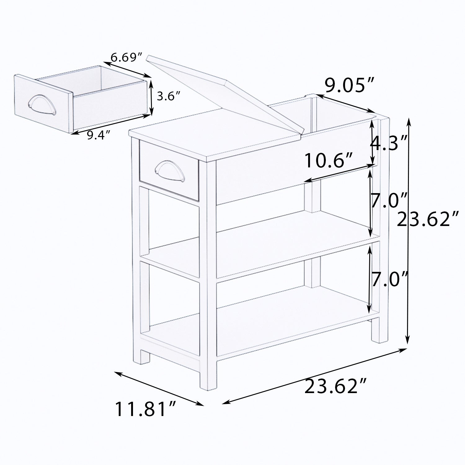 Logidon smalle bijzettafel met lade - flip-over design, wit
