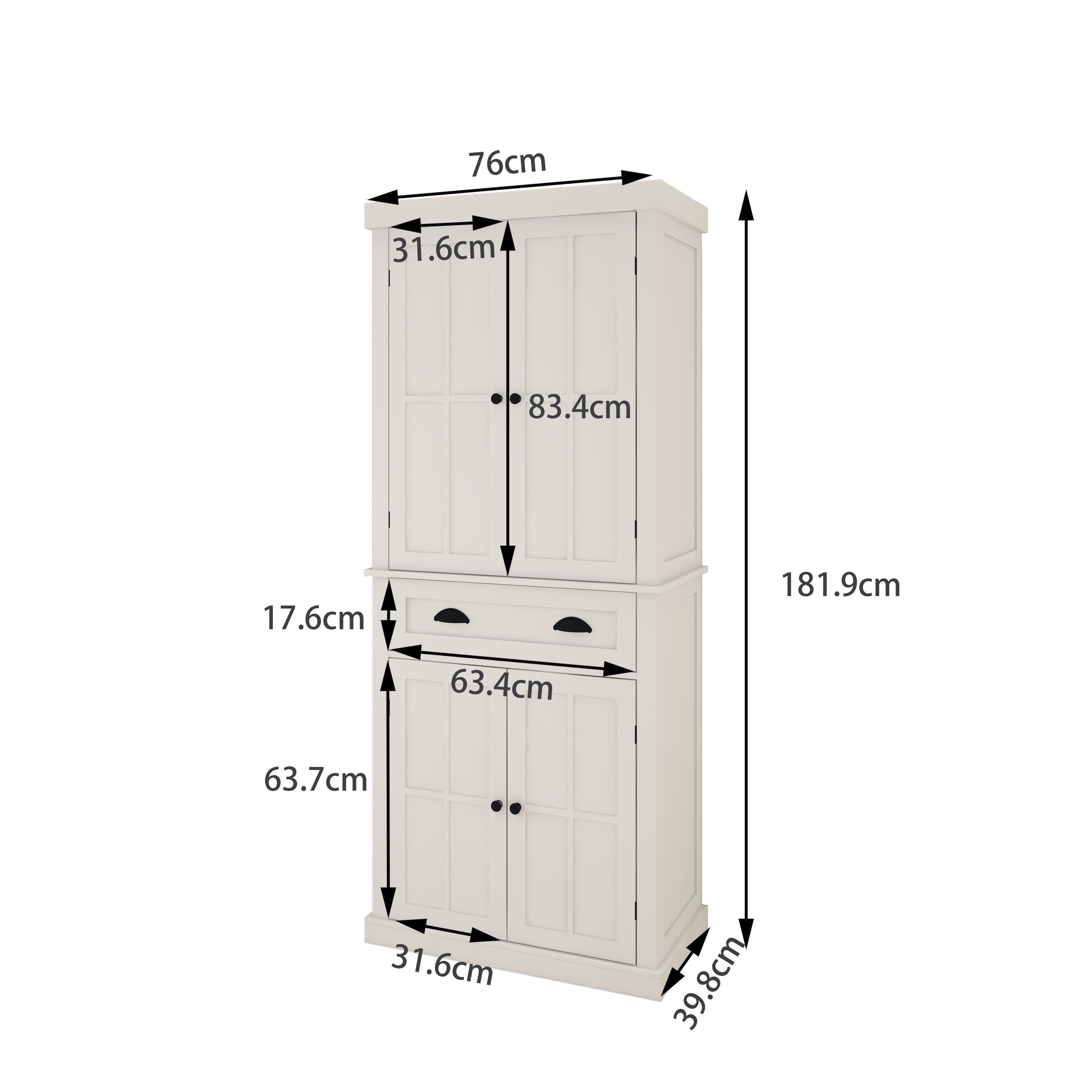 Logidon 71 inch keukenopbergdoos met 4 deuren en lade wit