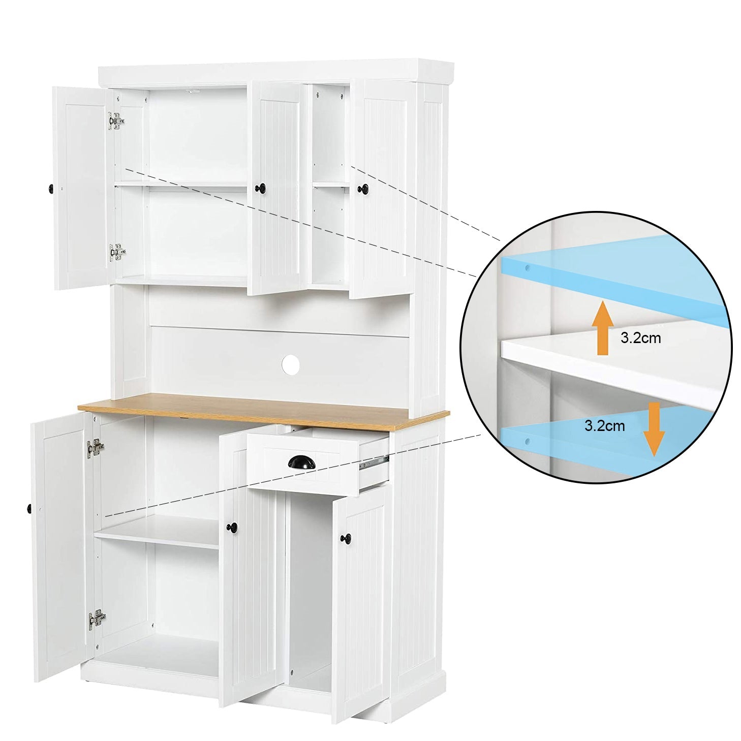 Logidon keukenbuffet 180 cm hoog wit met magnetronplaat en 6 deuren