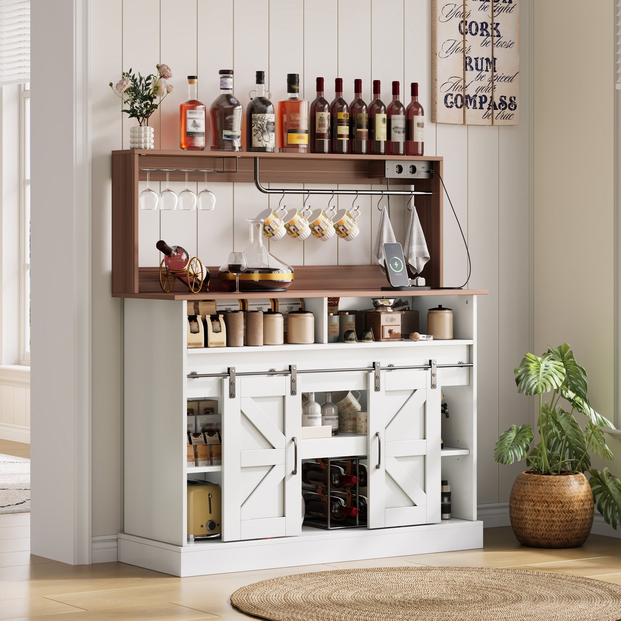 Logidon koffiebar 120 cm met glashouder en stopcontacten wit