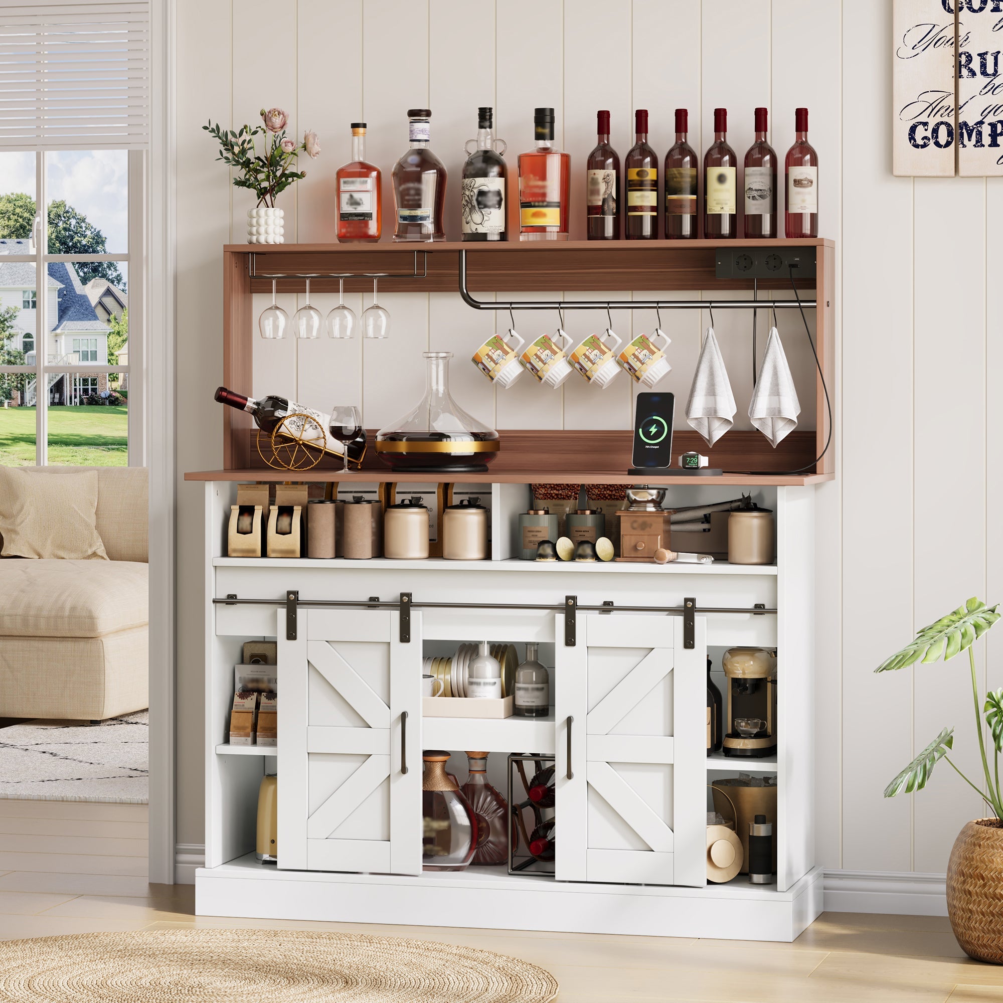 Logidon koffiebar 120 cm met glashouder en stopcontacten wit