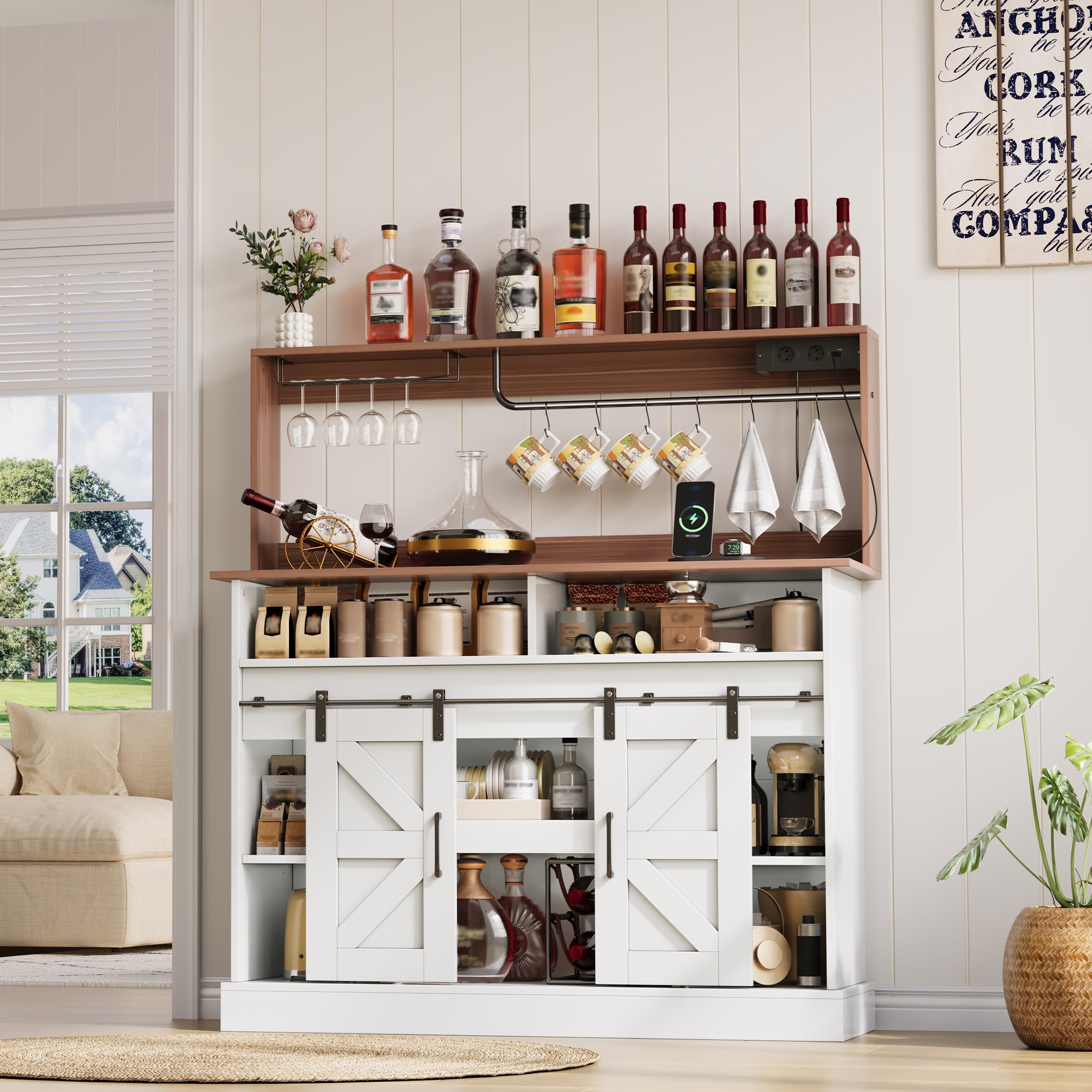 Logidon koffiebar 120 cm met glashouder en stopcontacten wit