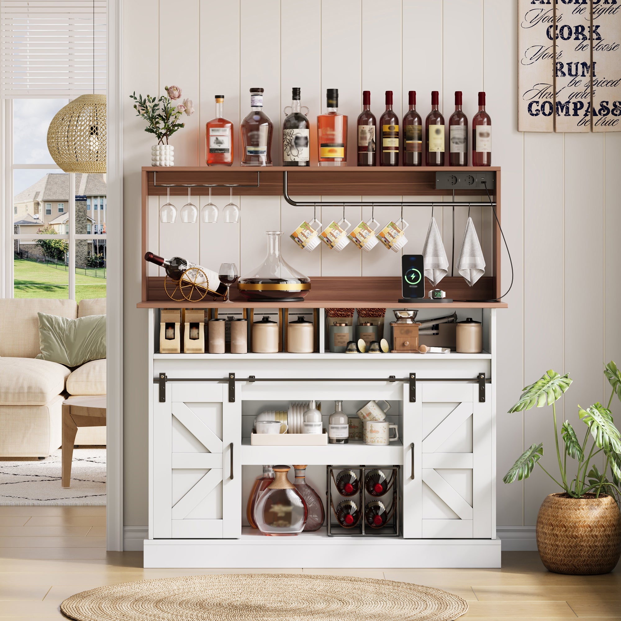 Logidon koffiebar 120 cm met glashouder en stopcontacten wit